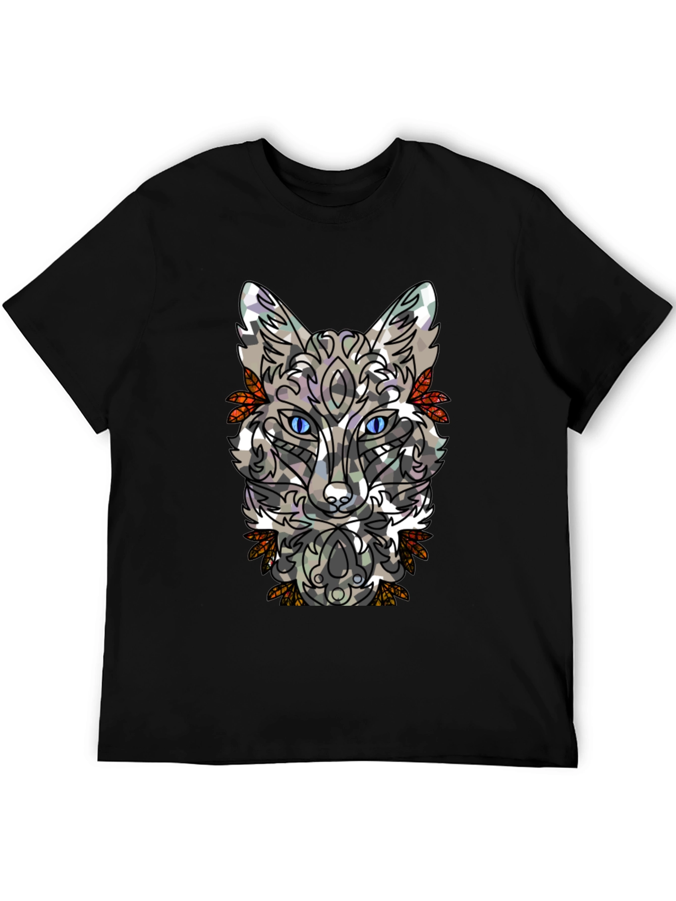 Abstract Fox Graphic Mens Black T-Shirt