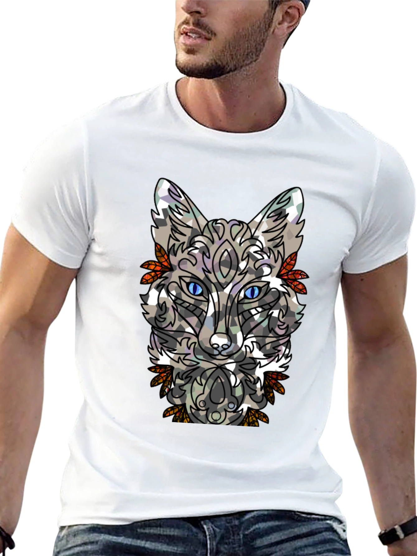 Abstract Fox Graphic Mens Black T-Shirt