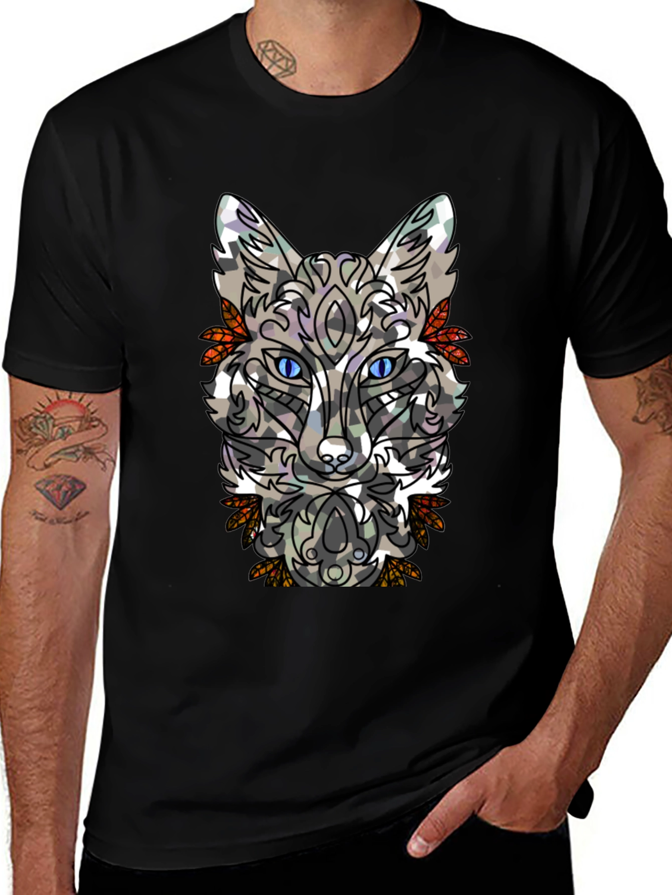Abstract Fox Graphic Mens Black T-Shirt