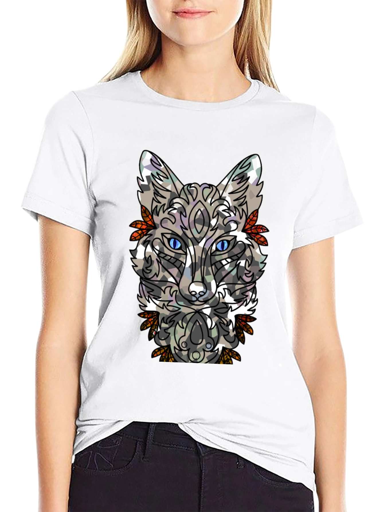 Abstract Fox Graphic Mens Black T-Shirt