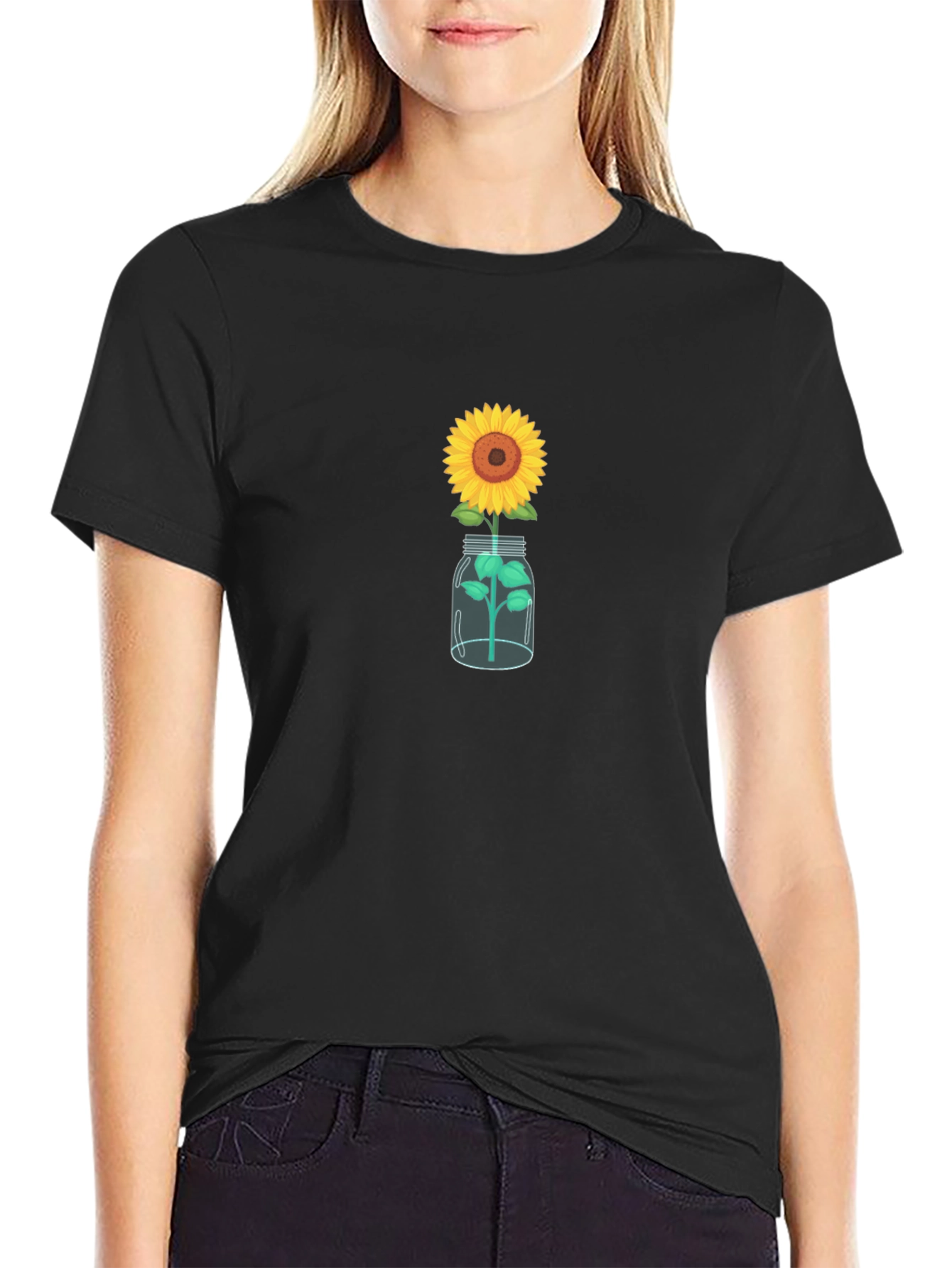 Sunflower in Jar Graphic Tee - Black