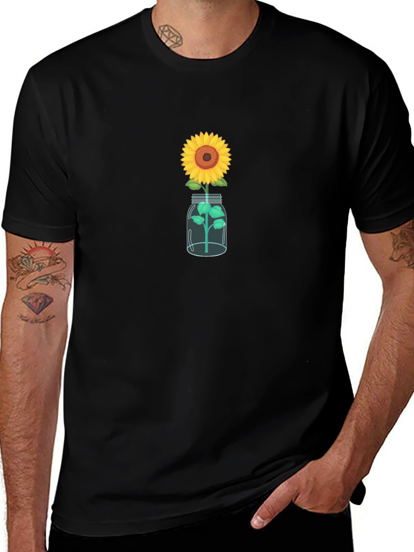 Sunflower in Jar Graphic Tee - Black