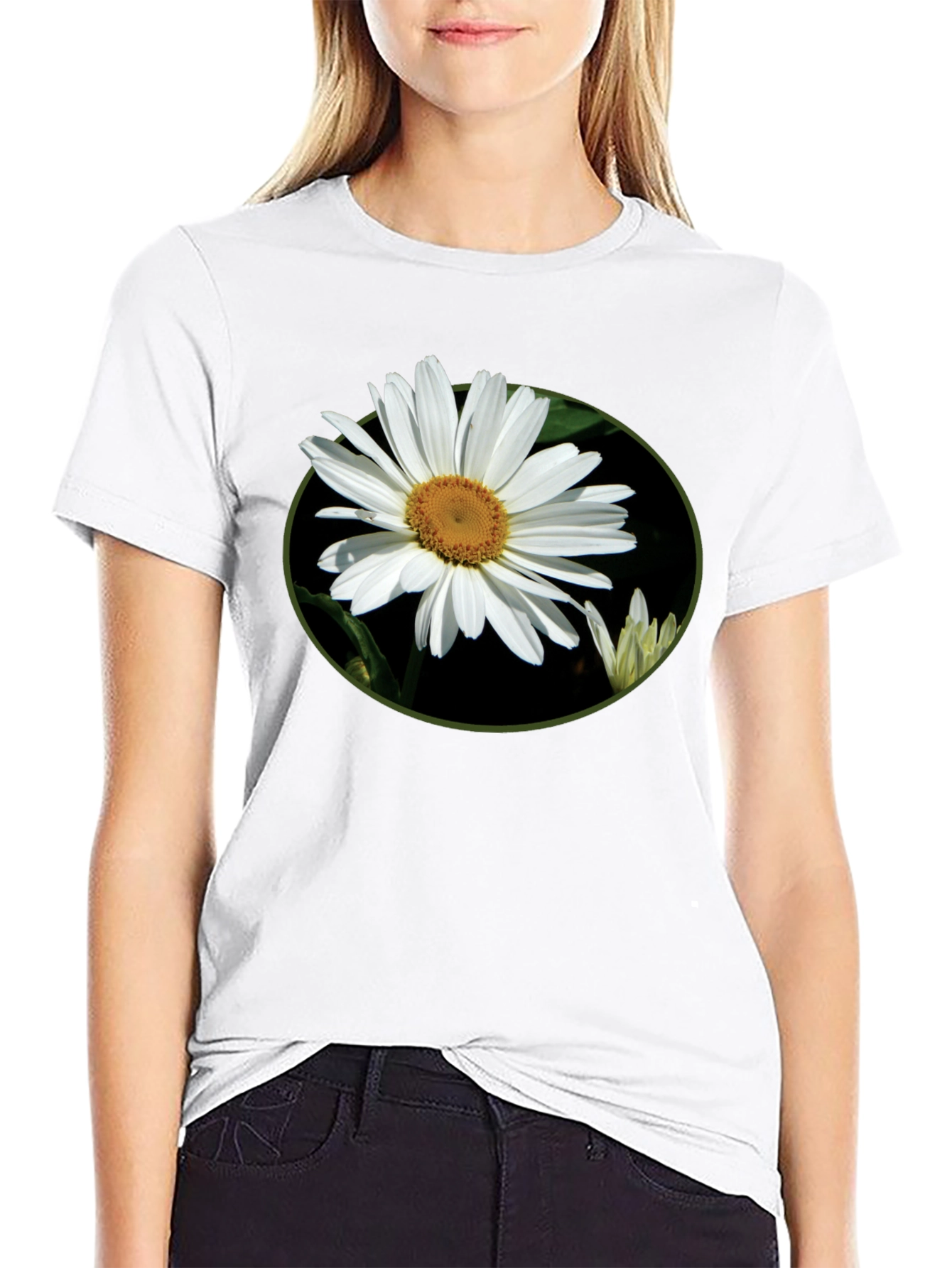 Daisy Flower Graphic Tee - Casual Black T-Shirt