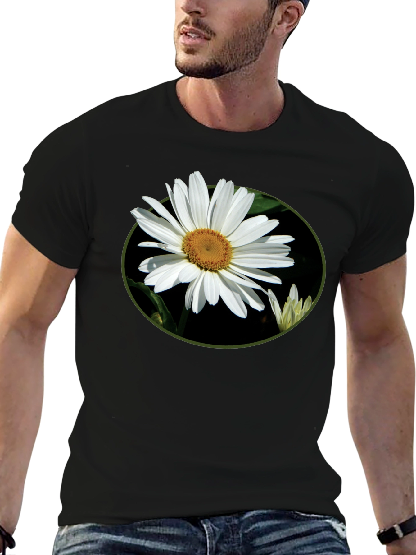 Daisy Flower Graphic Tee - Casual Black T-Shirt