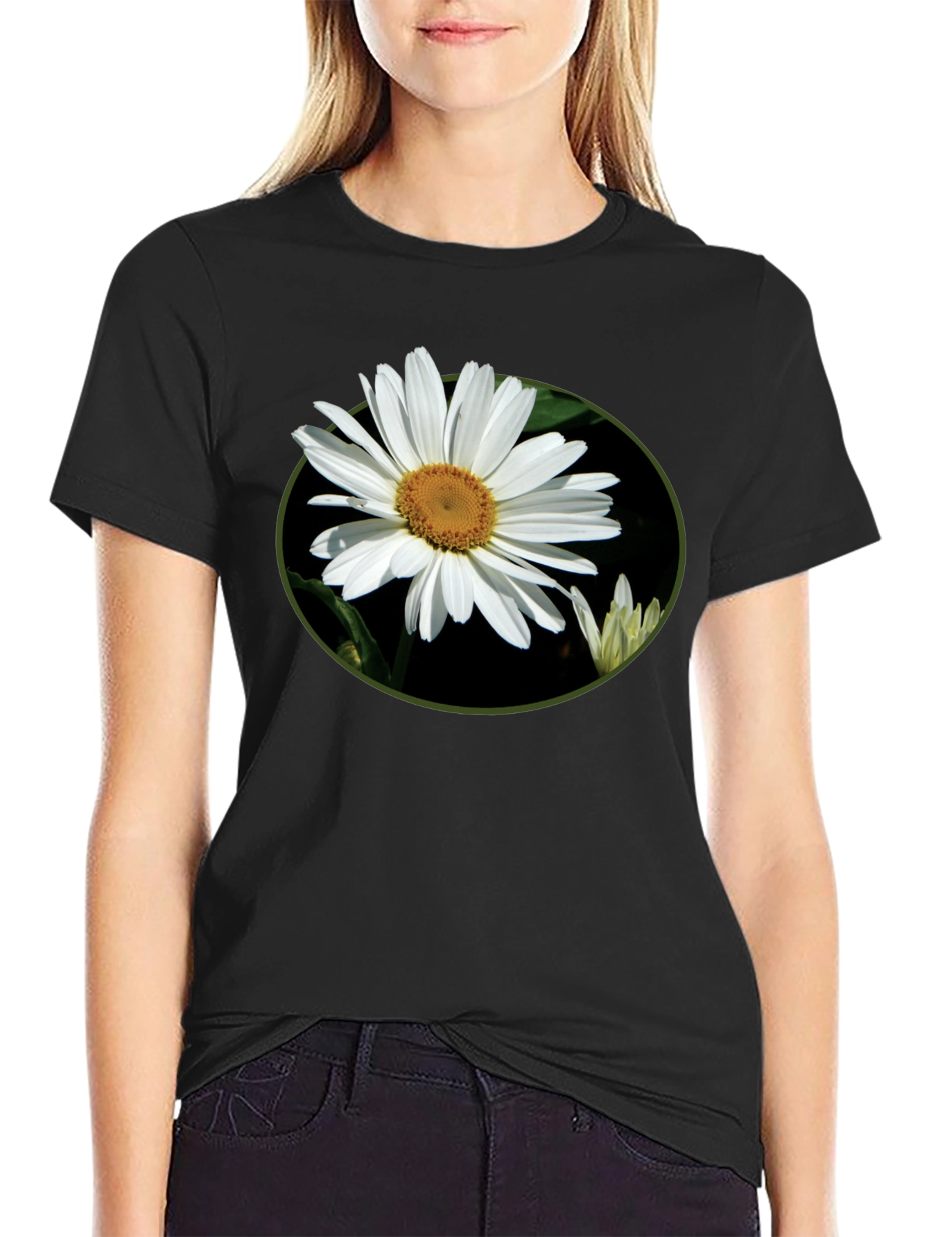Daisy Flower Graphic Tee - Casual Black T-Shirt