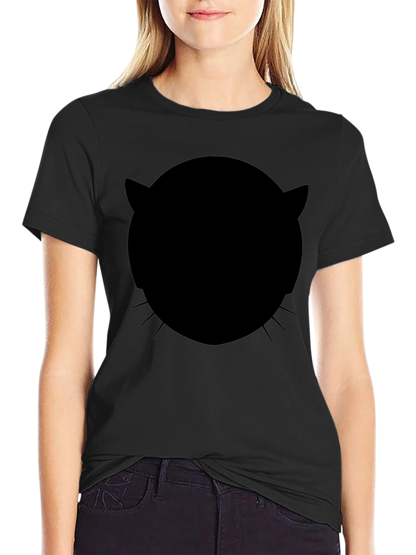 Mystery Cat Silhouette Black T-Shirt