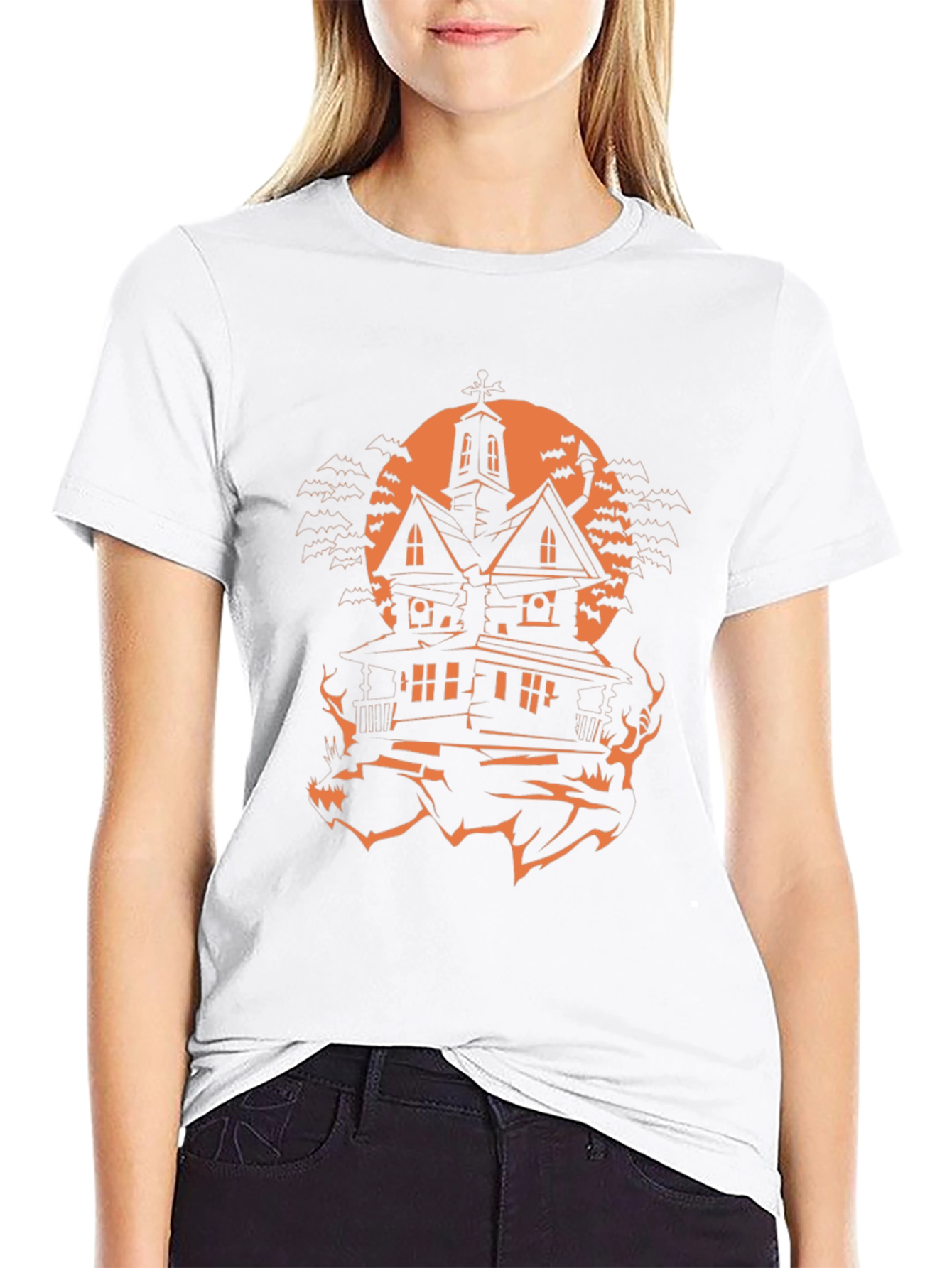 Halloween Haunted House Graphic Tee - Spooky Season