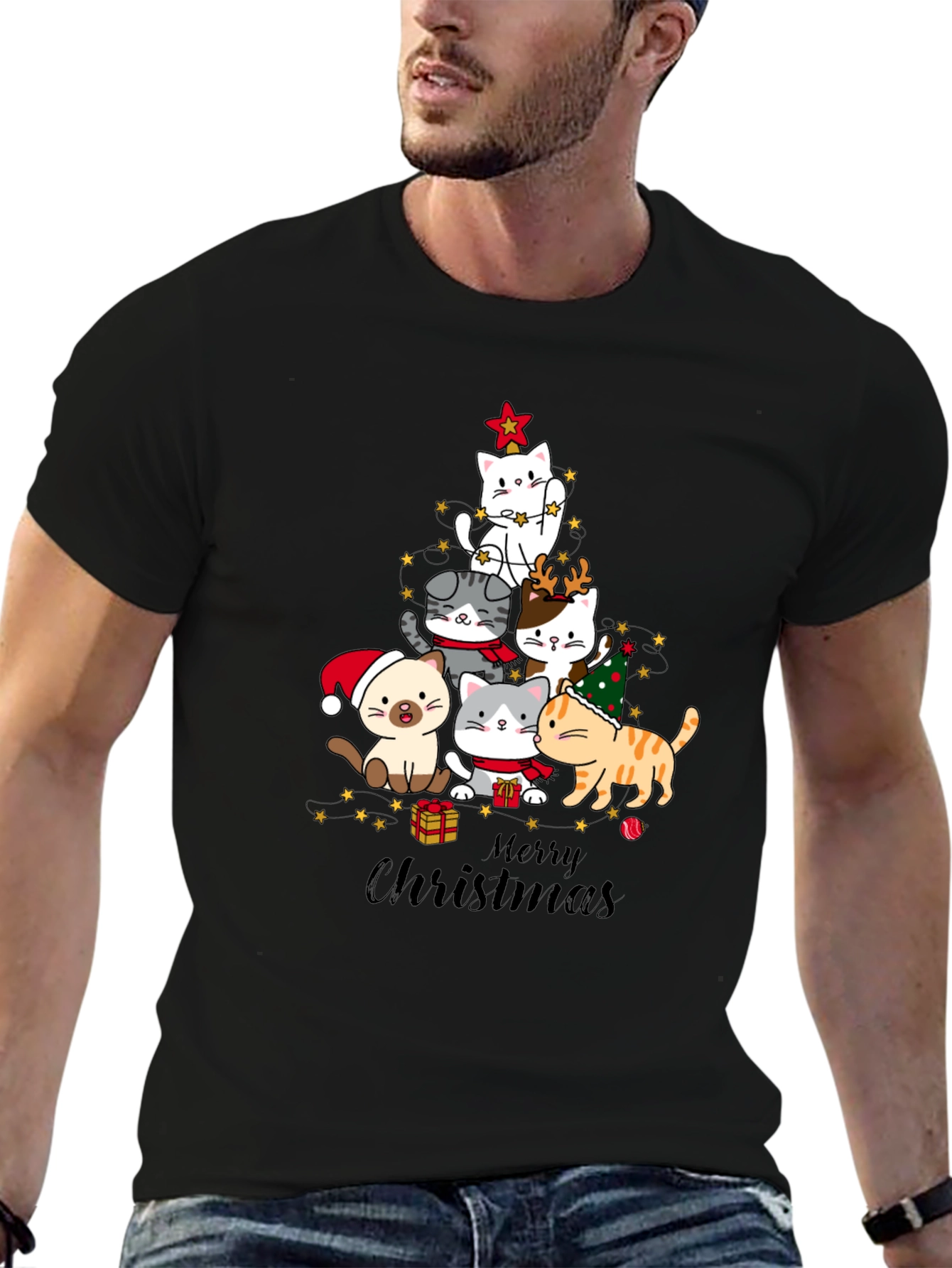 Cat Christmas Tree T-Shirt Holiday Tee
