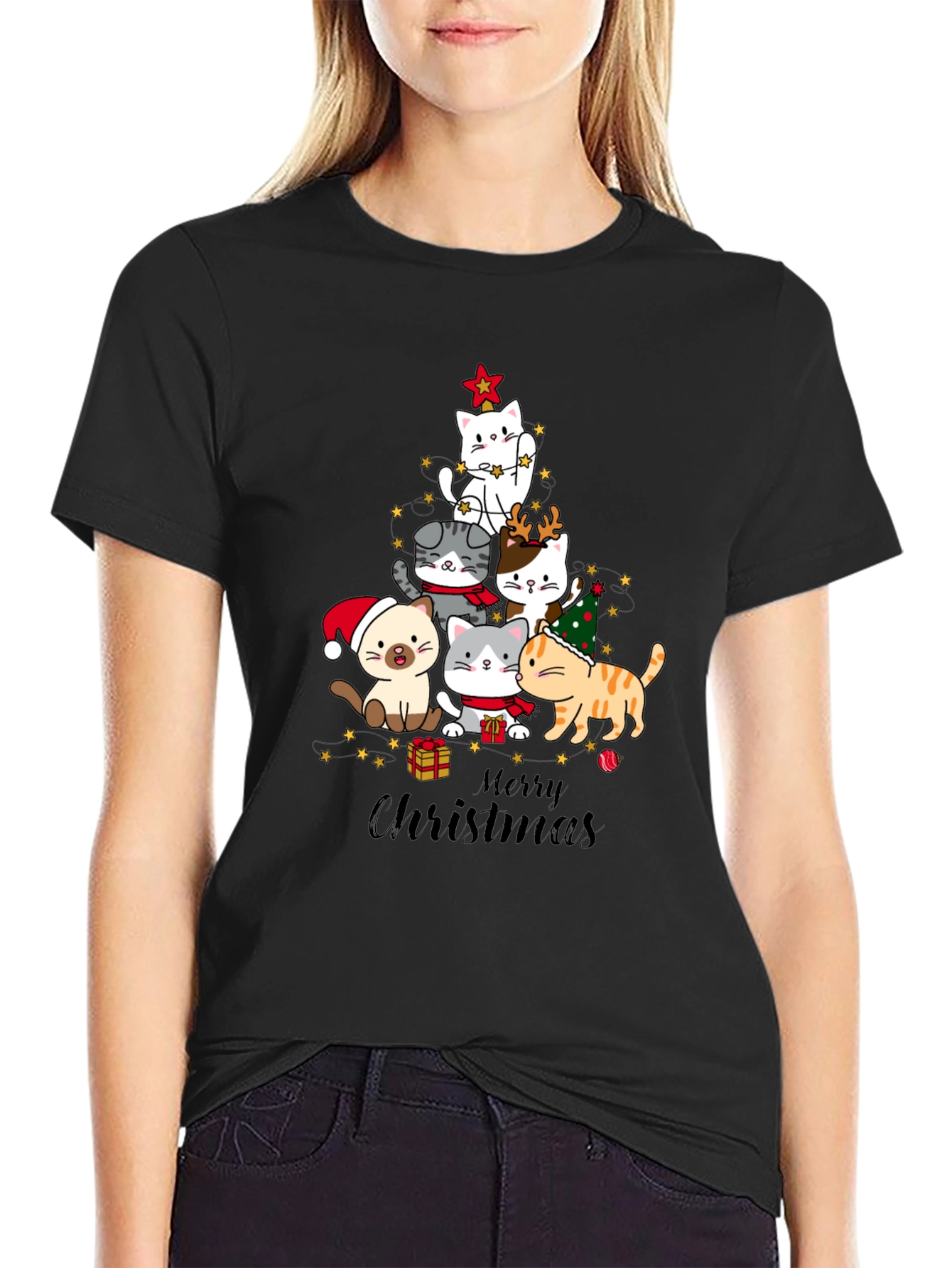 Cat Christmas Tree T-Shirt Holiday Tee