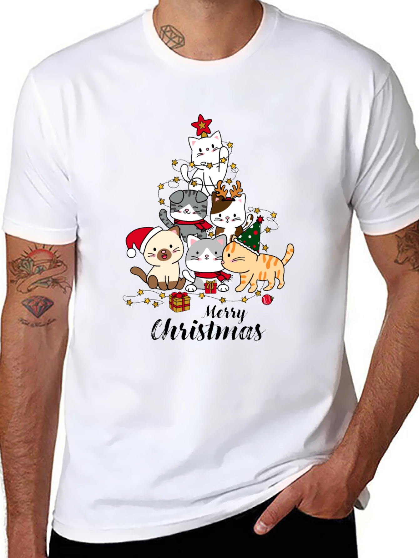 Cat Christmas Tree T-Shirt Holiday Tee