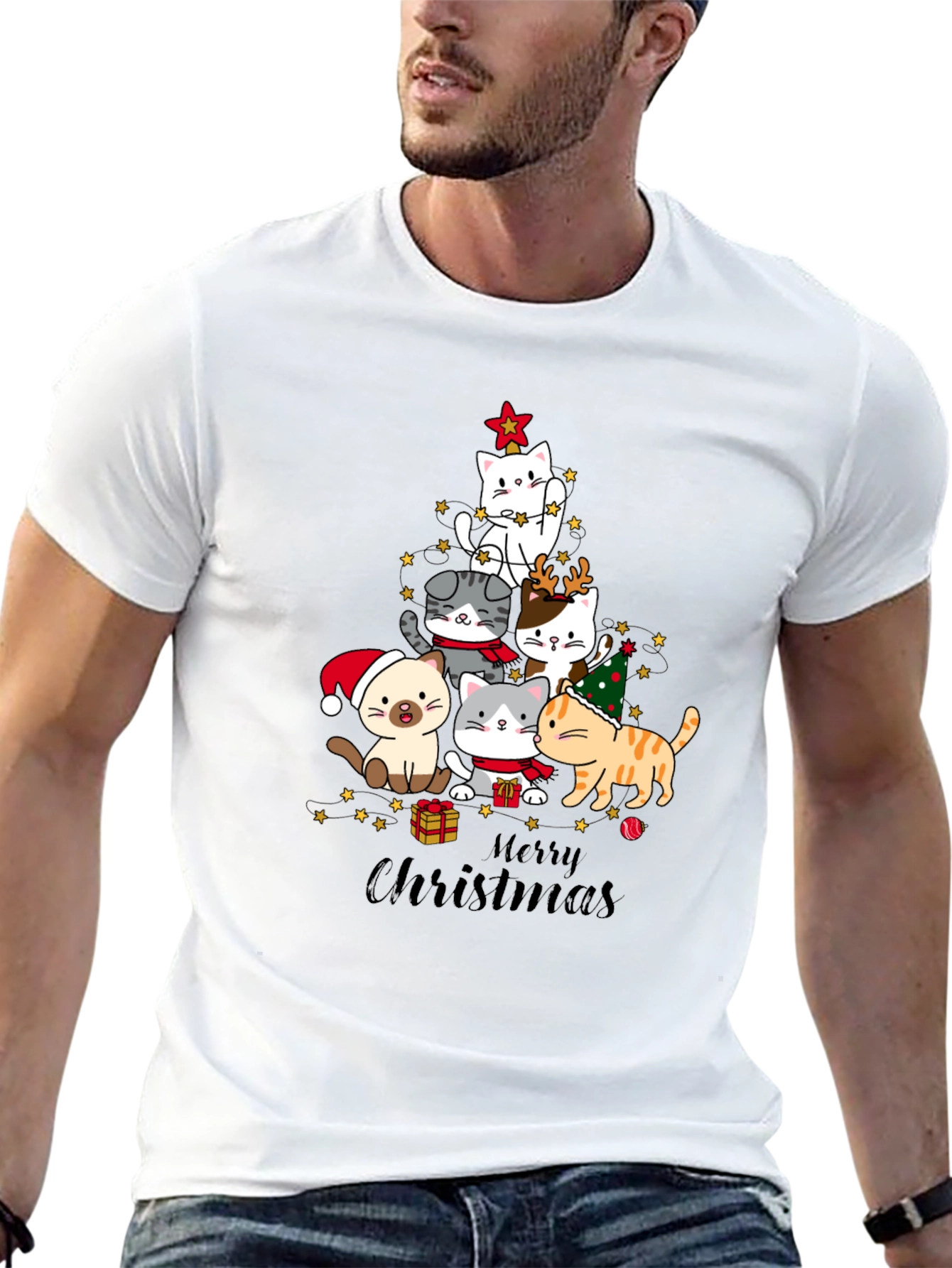 Cat Christmas Tree T-Shirt Holiday Tee