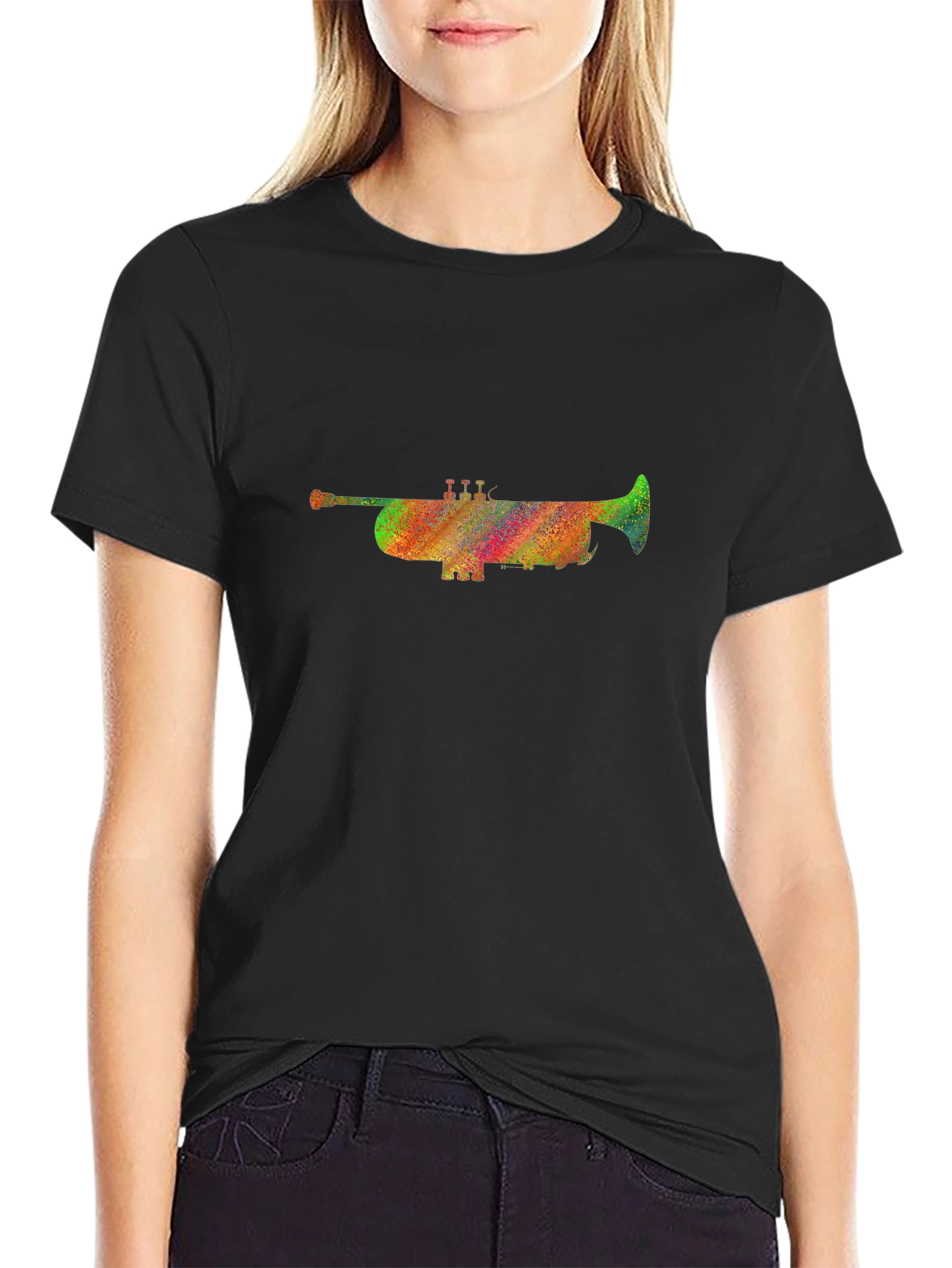 Rainbow Trumpet Graphic Black T-Shirt