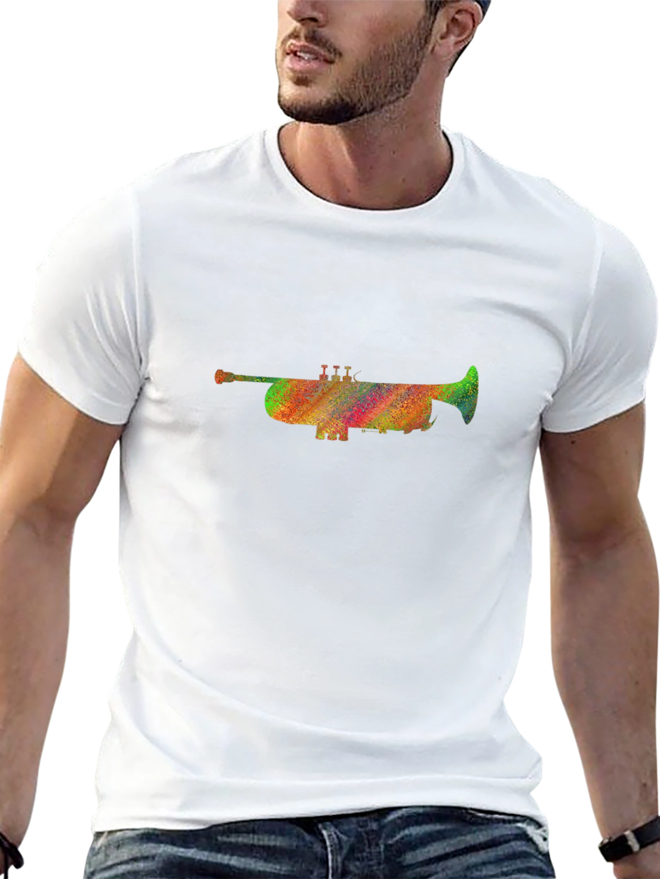 Rainbow Trumpet Graphic Black T-Shirt