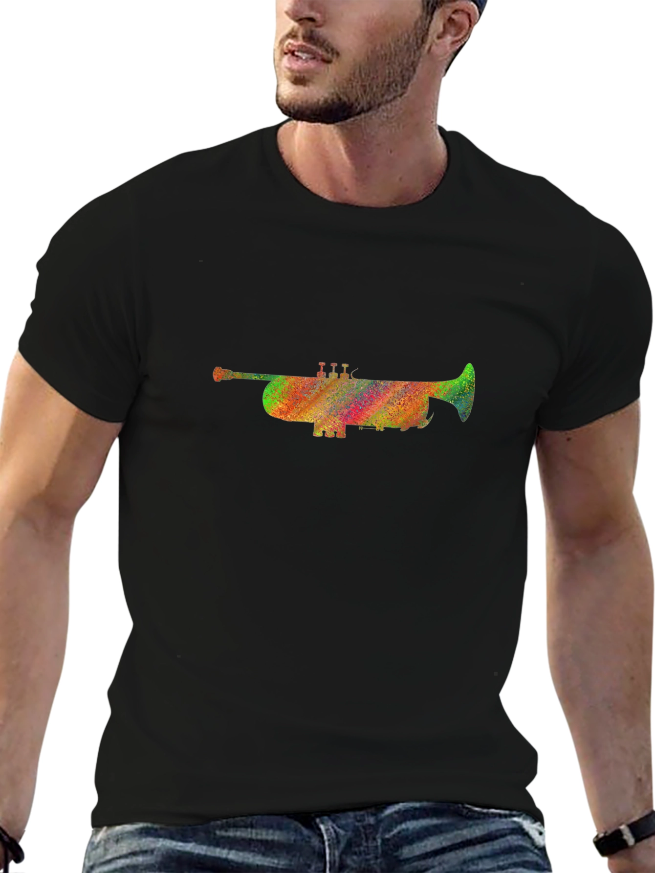 Rainbow Trumpet Graphic Black T-Shirt
