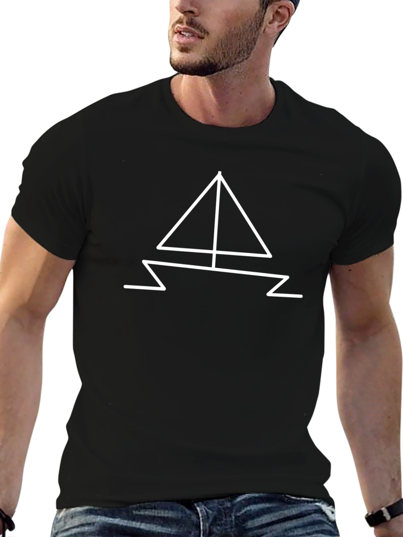 Minimalist Sailboat Graphic Black T-Shirt