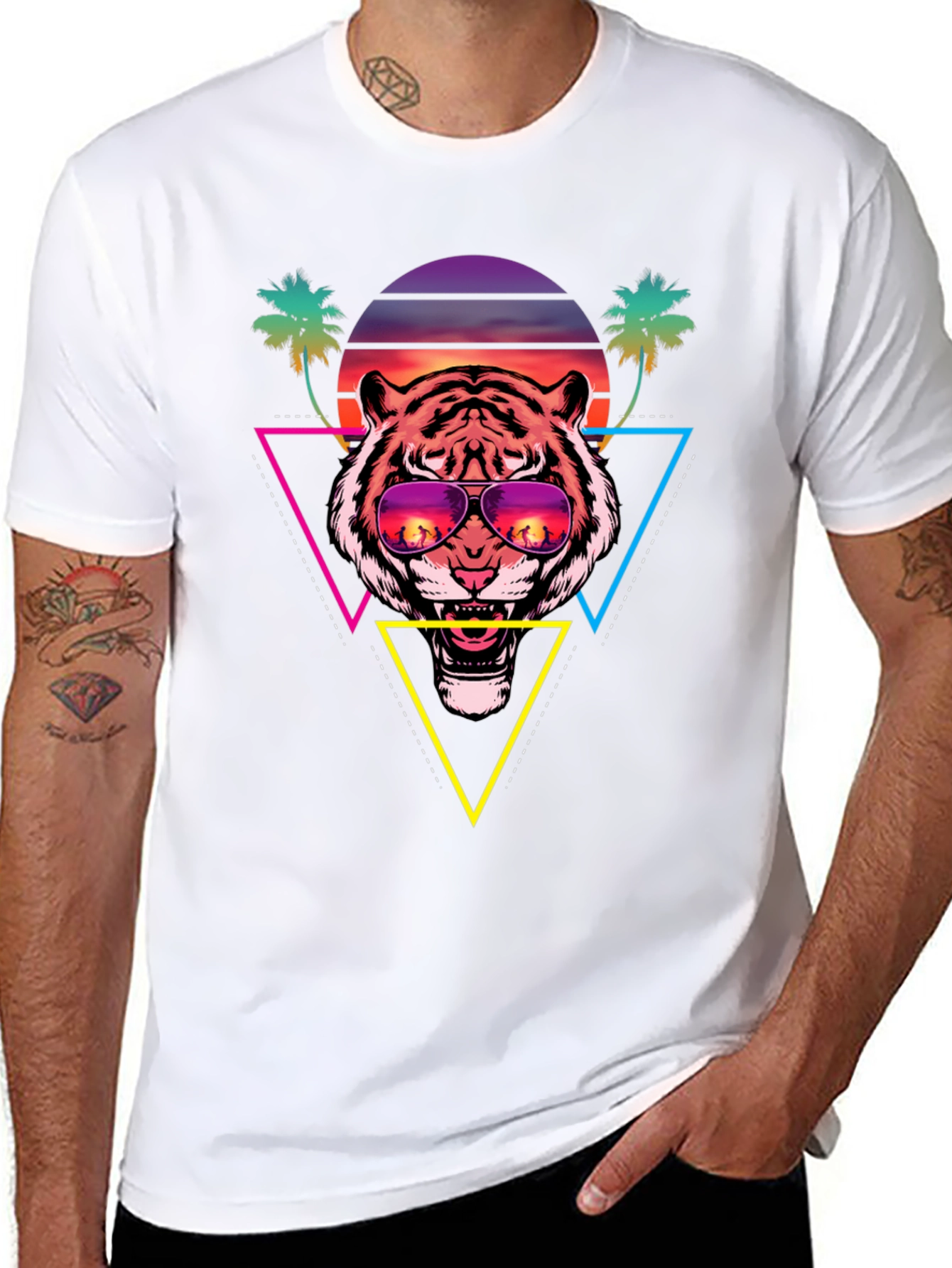 Retro Tiger Graphic Tee - Sunset Vibes
