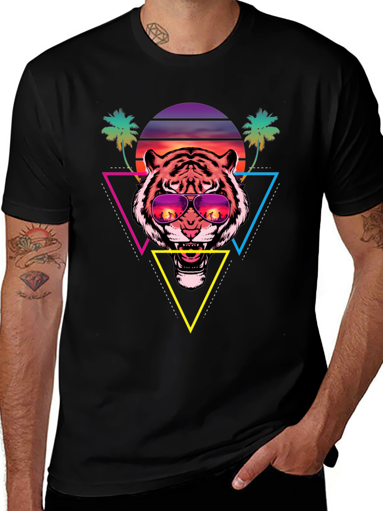Retro Tiger Graphic Tee - Sunset Vibes
