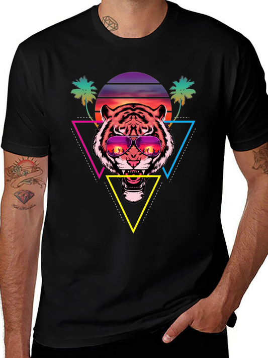 Retro Tiger Graphic Tee - Sunset Vibes