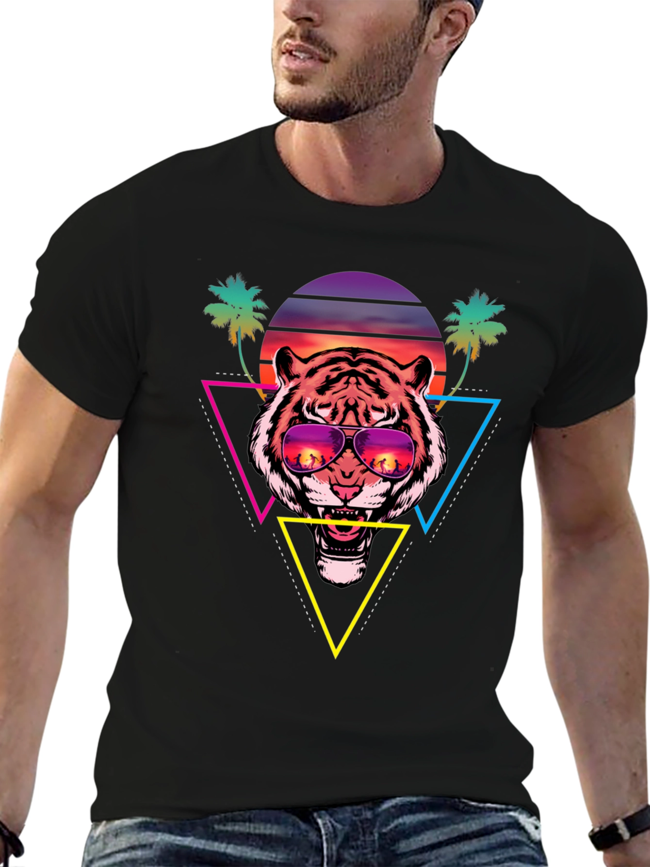 Retro Tiger Graphic Tee - Sunset Vibes