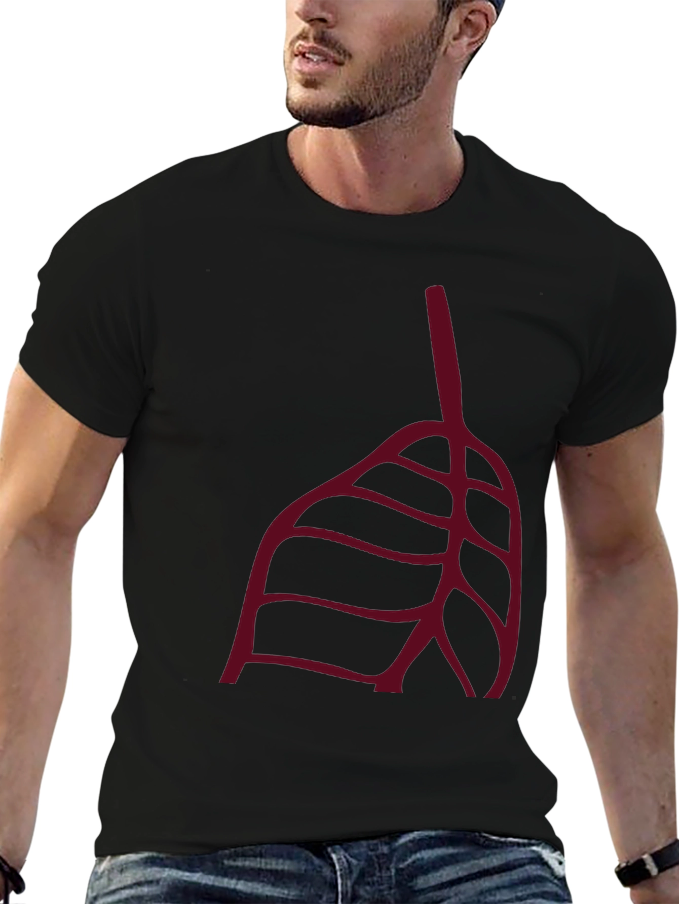 Abstract Leaf Graphic Tee - Stylish Black T-Shirt