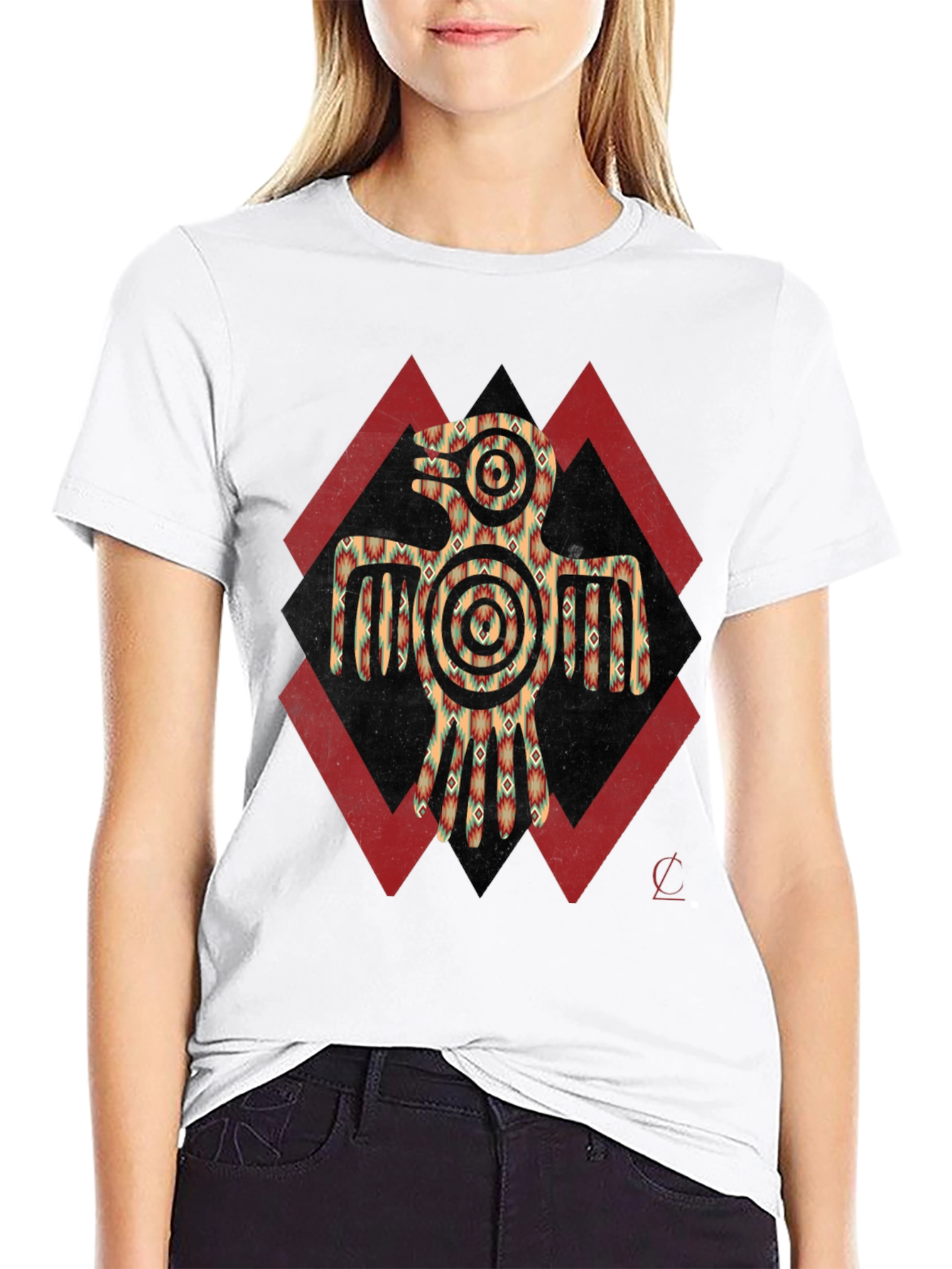 Aztec Eagle Graphic Tee - Black Crew Neck Shirt