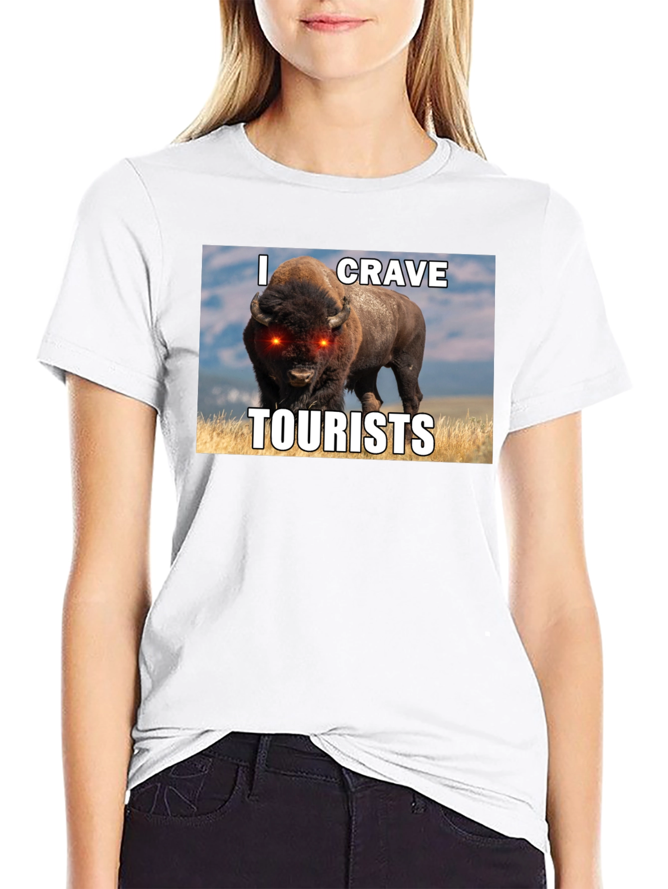 I Crave Tourists Graphic Tee - Funny Bison T-Shirt
