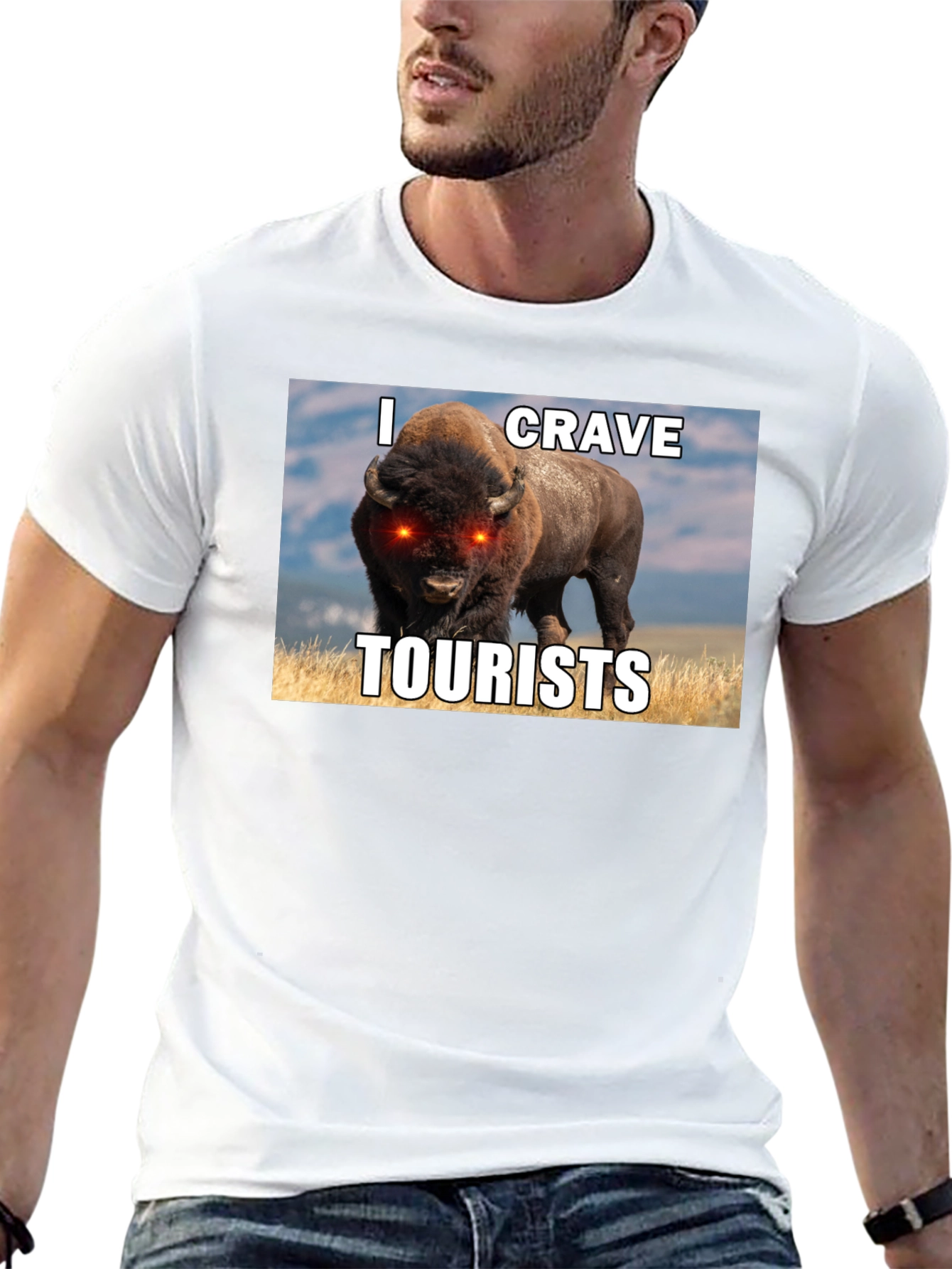 I Crave Tourists Graphic Tee - Funny Bison T-Shirt