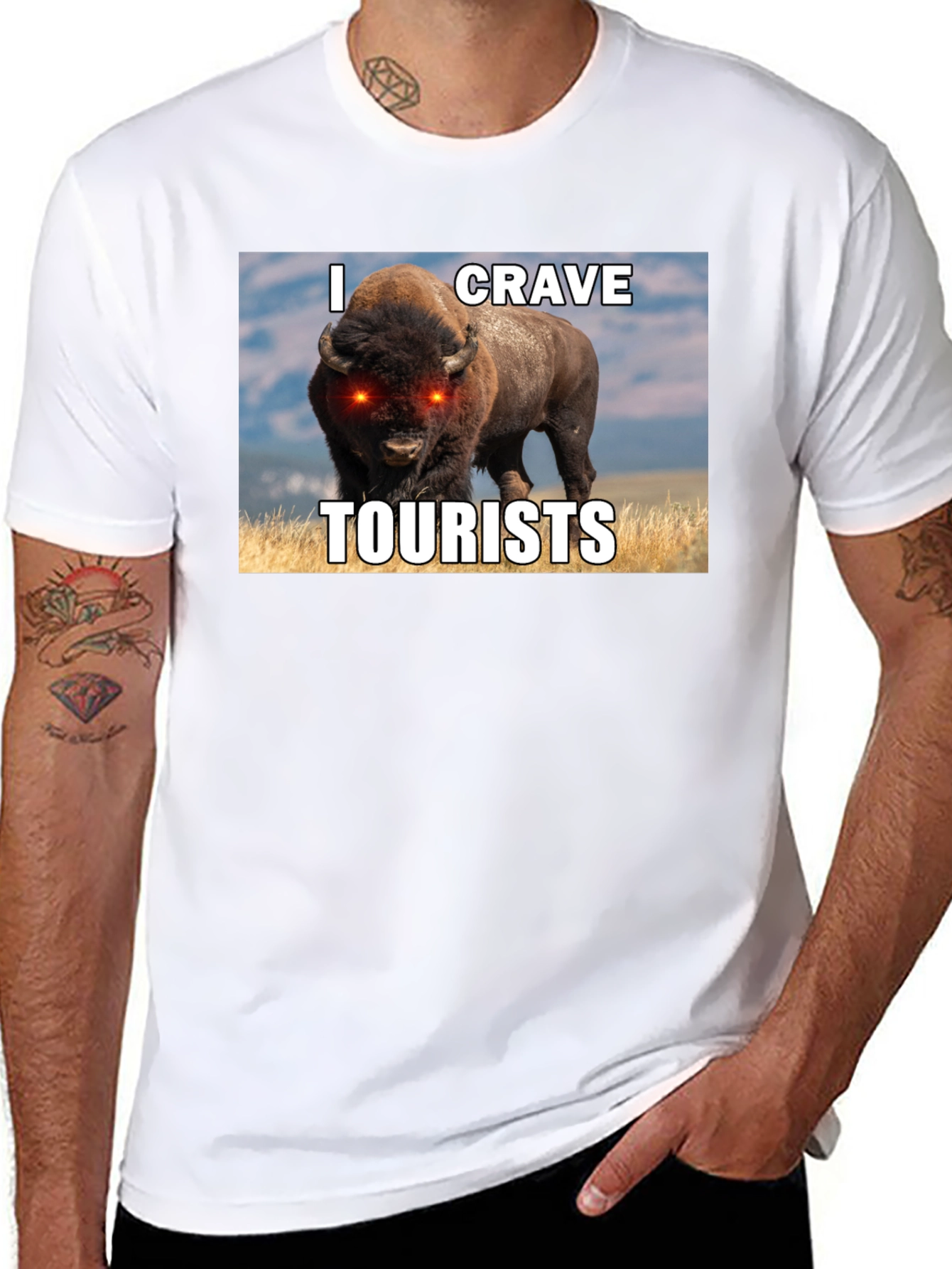 I Crave Tourists Graphic Tee - Funny Bison T-Shirt