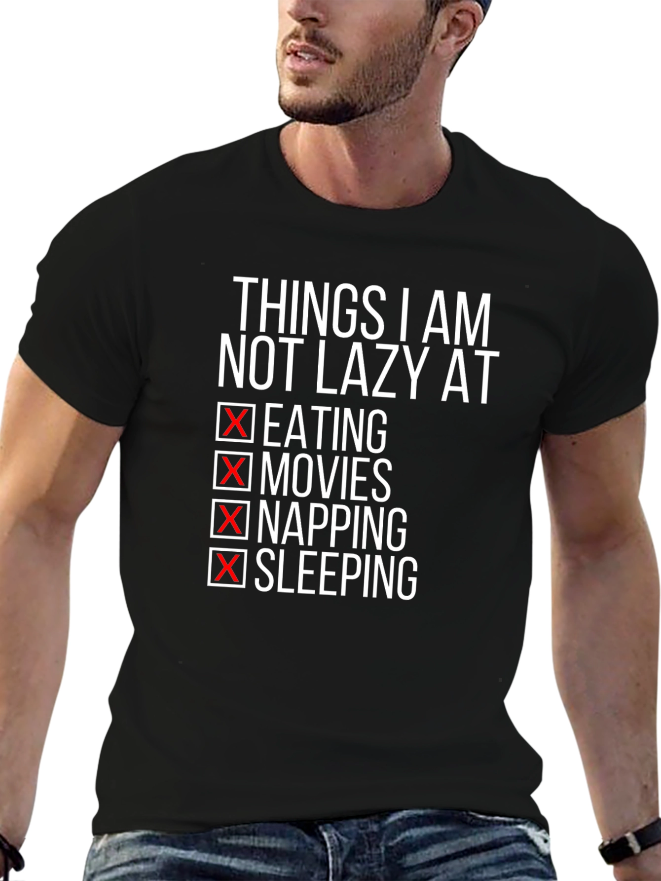 Funny Lazy T-Shirt - Eating Movies Napping Sleeping