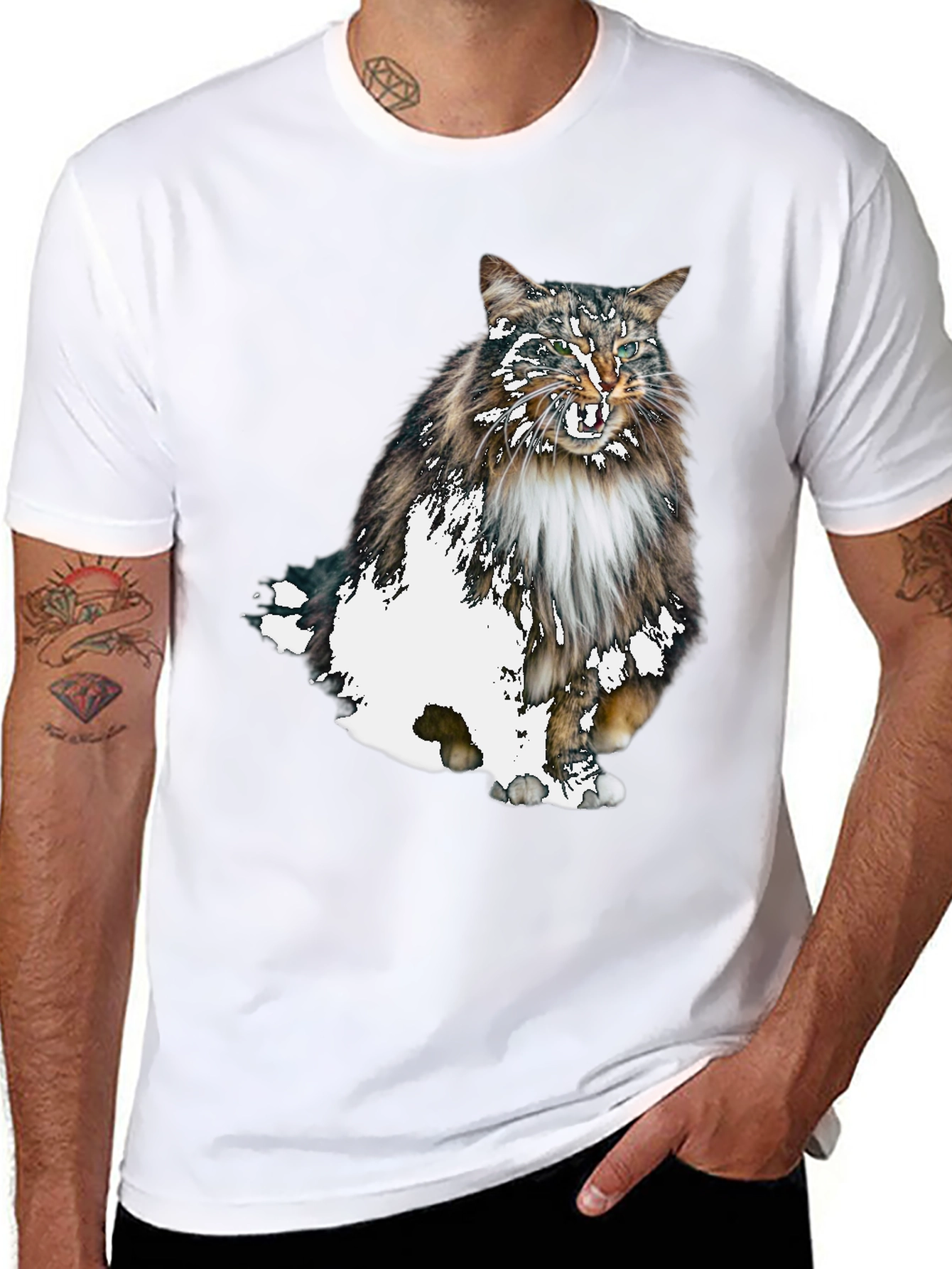 Cat Print Black T-Shirt - Unique Graphic Tee