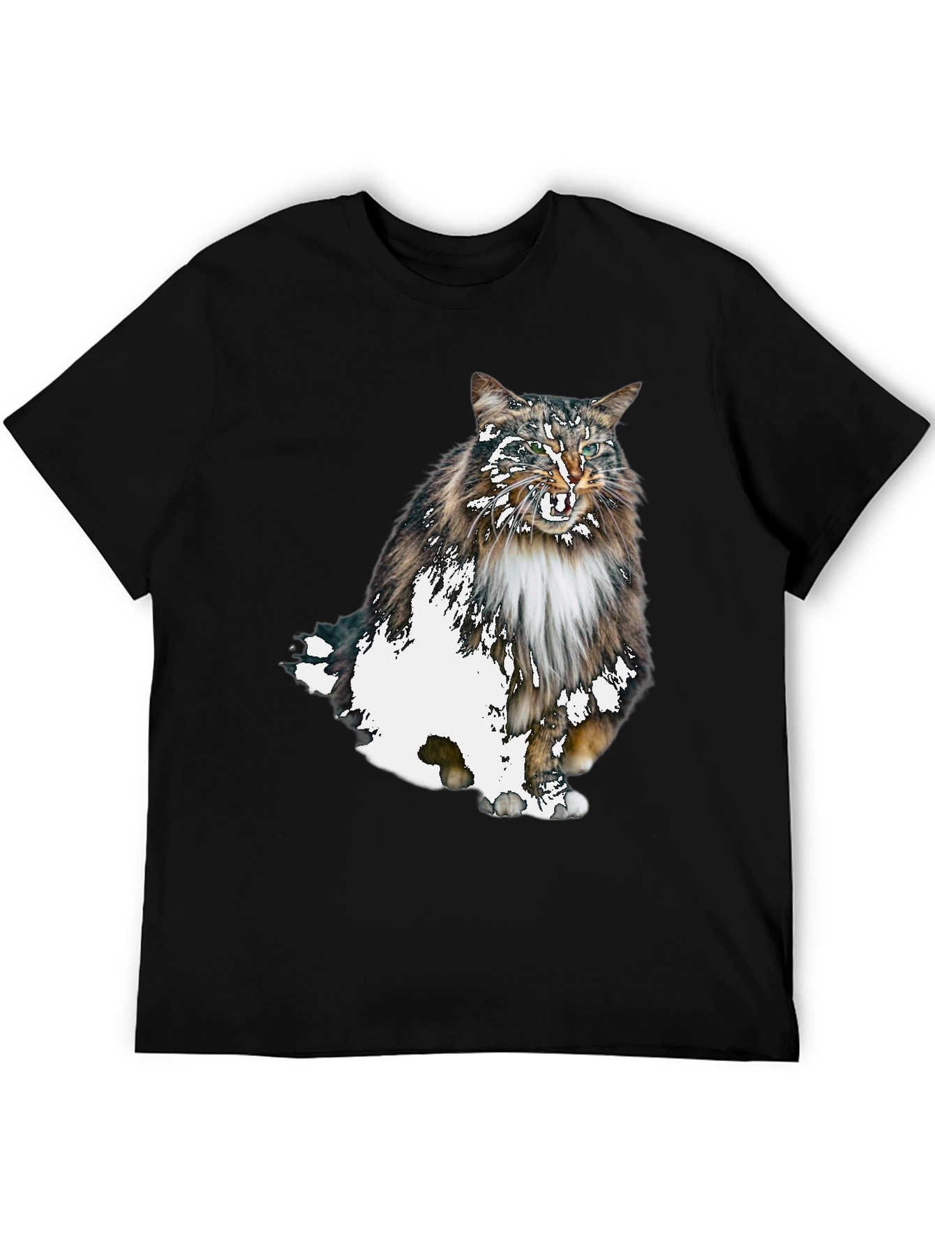 Cat Print Black T-Shirt - Unique Graphic Tee