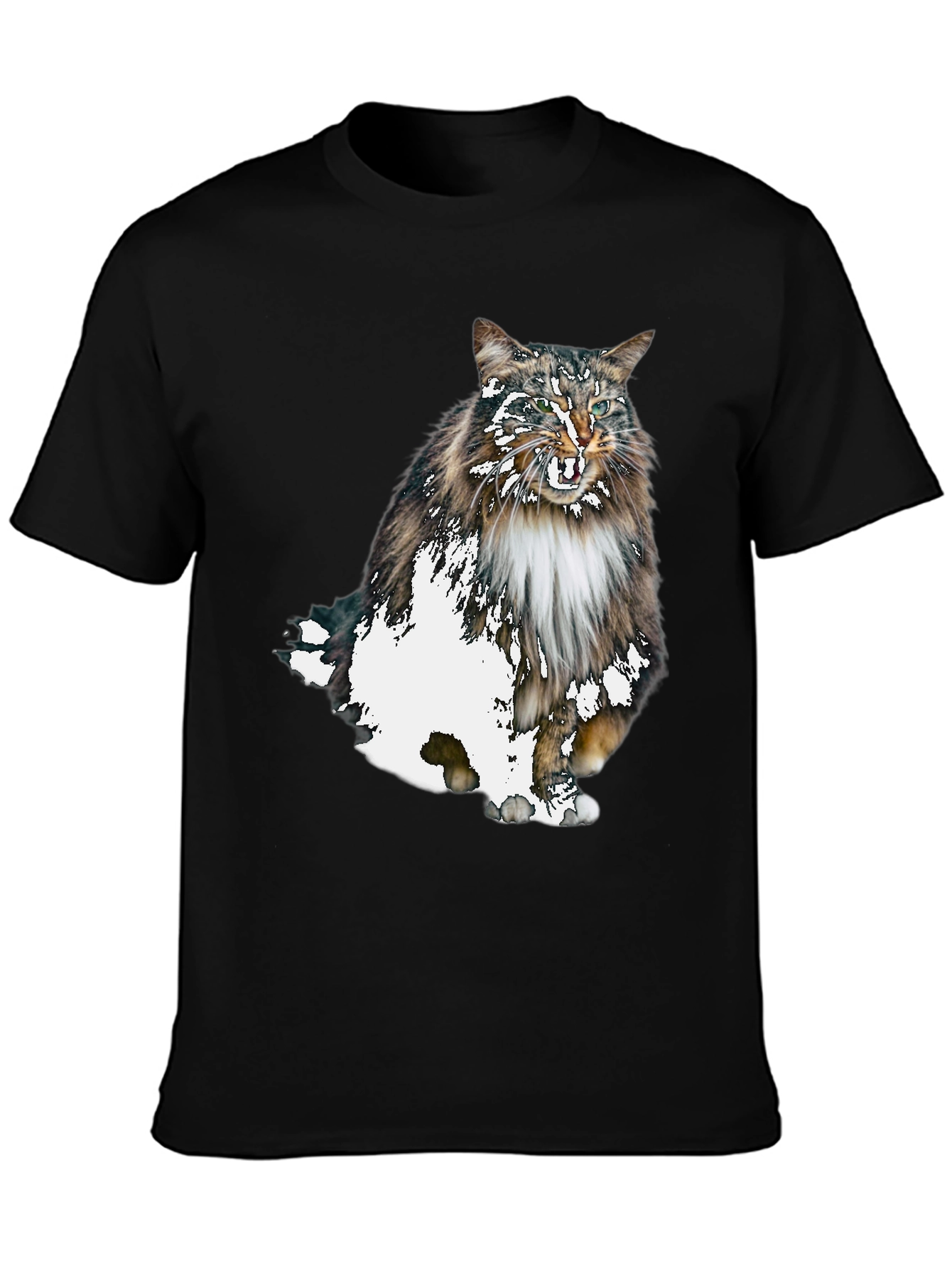 Cat Print Black T-Shirt - Unique Graphic Tee