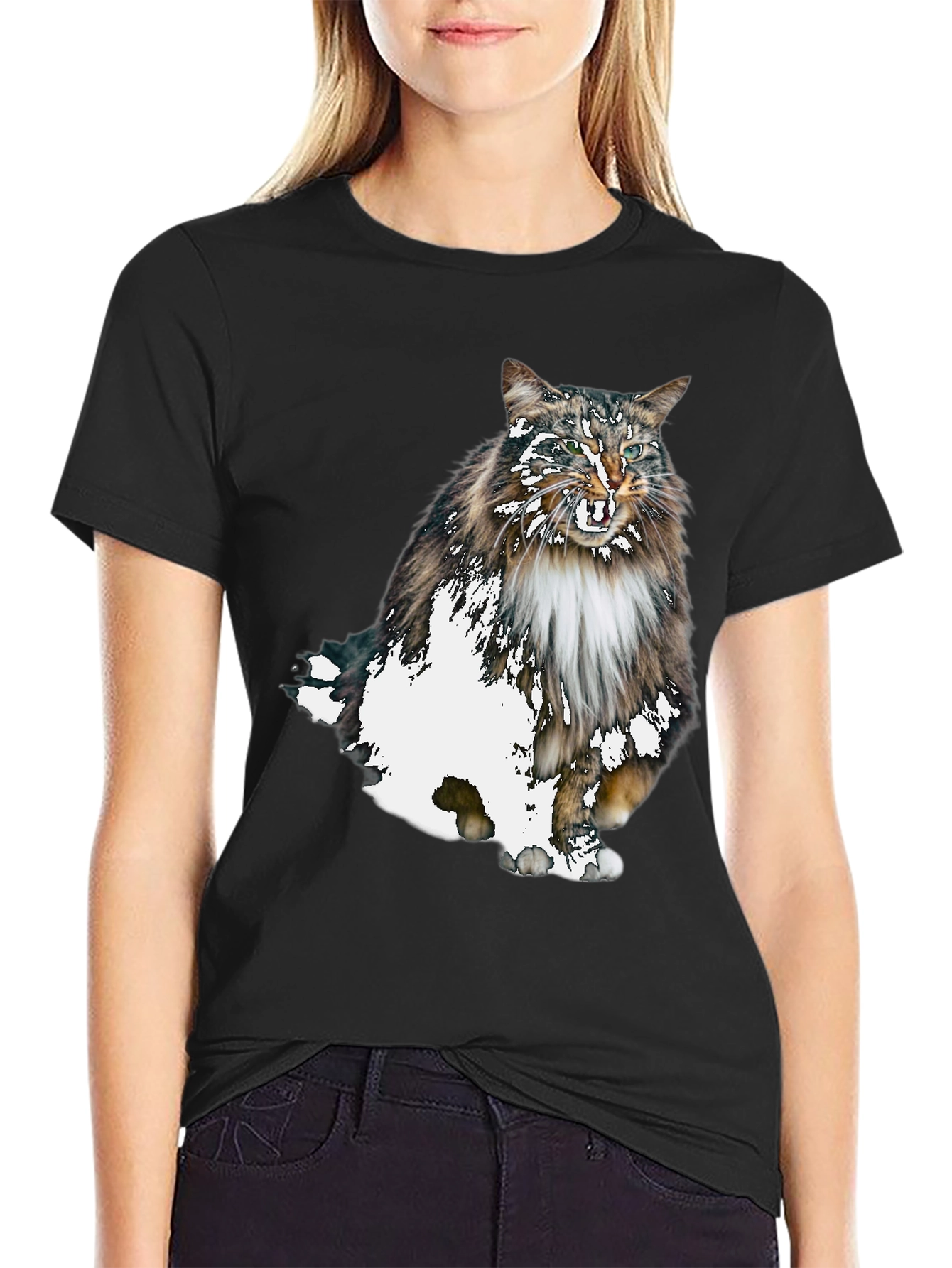 Cat Print Black T-Shirt - Unique Graphic Tee