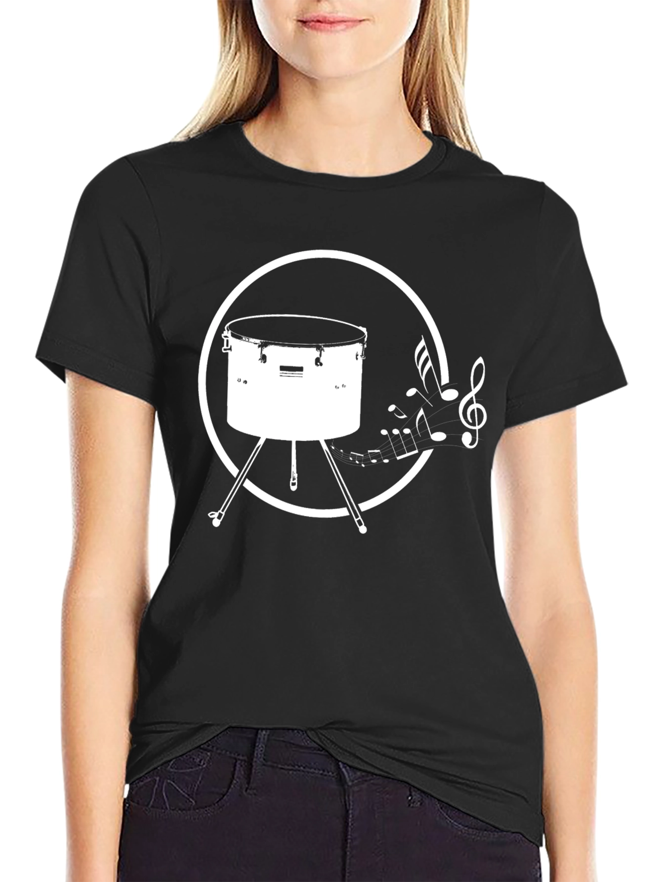 Drum Music Notes Black T-Shirt