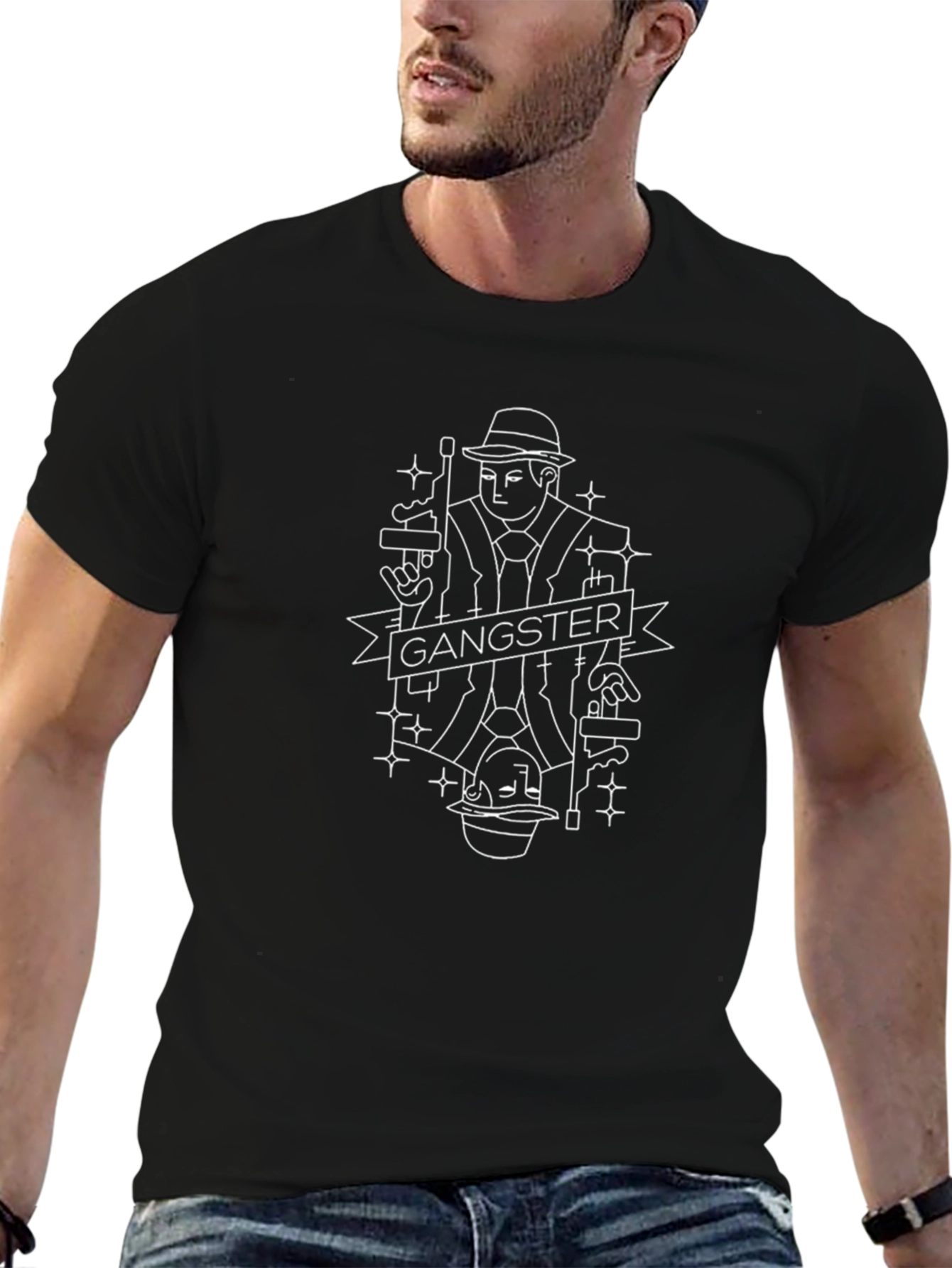 Gangster Graphic Print Black T-Shirt