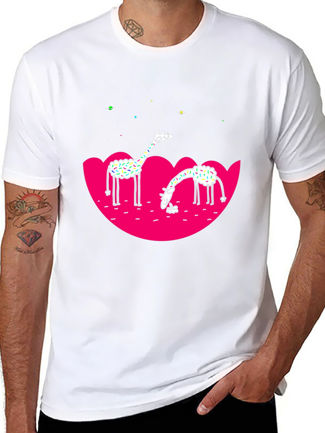 Giraffe Graphic Tee - Black Cotton T-Shirt