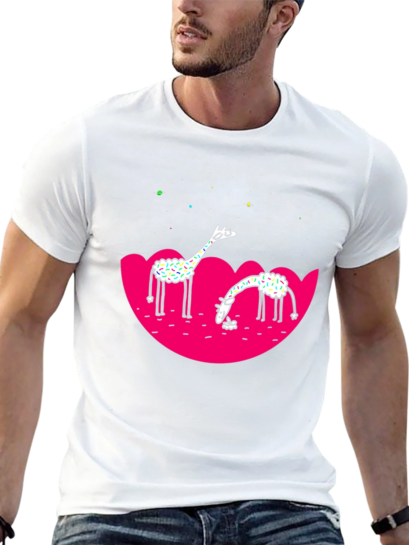 Giraffe Graphic Tee - Black Cotton T-Shirt