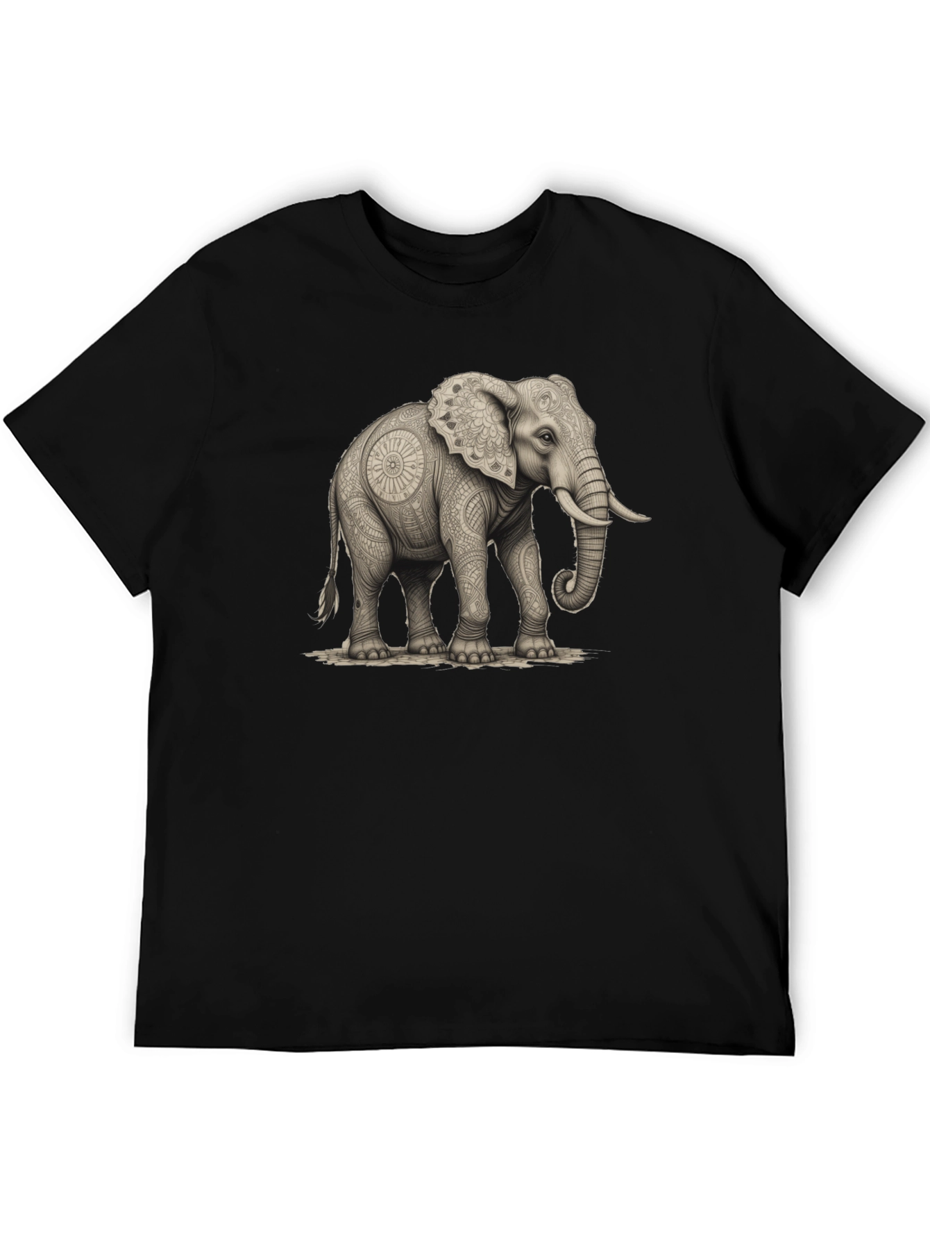 Elephant Mandala Art Graphic Tee - Black Unisex Shirt