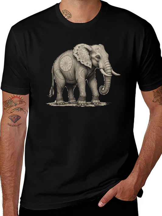 Elephant Mandala Art Graphic Tee - Black Unisex Shirt