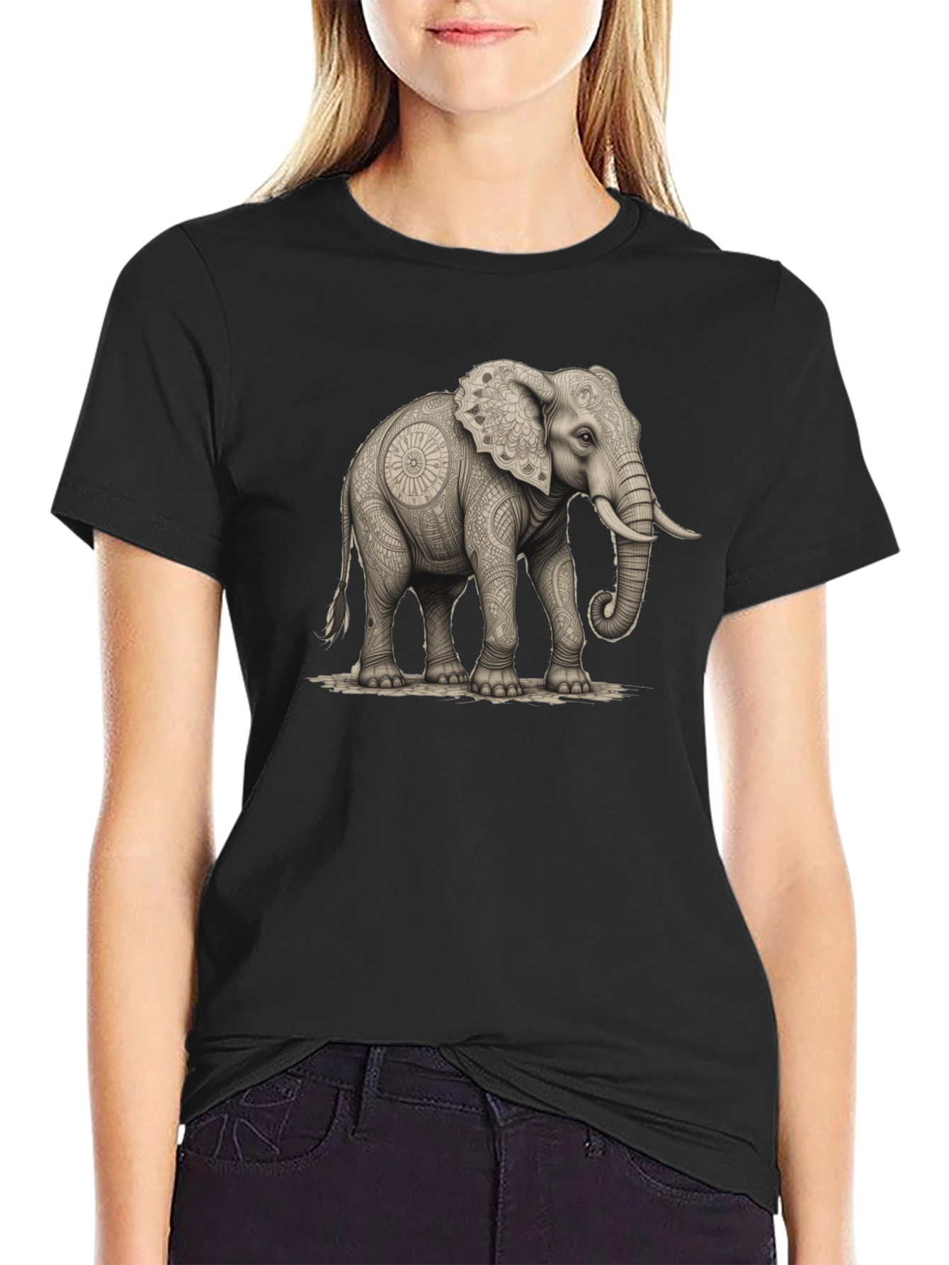 Elephant Mandala Art Graphic Tee - Black Unisex Shirt