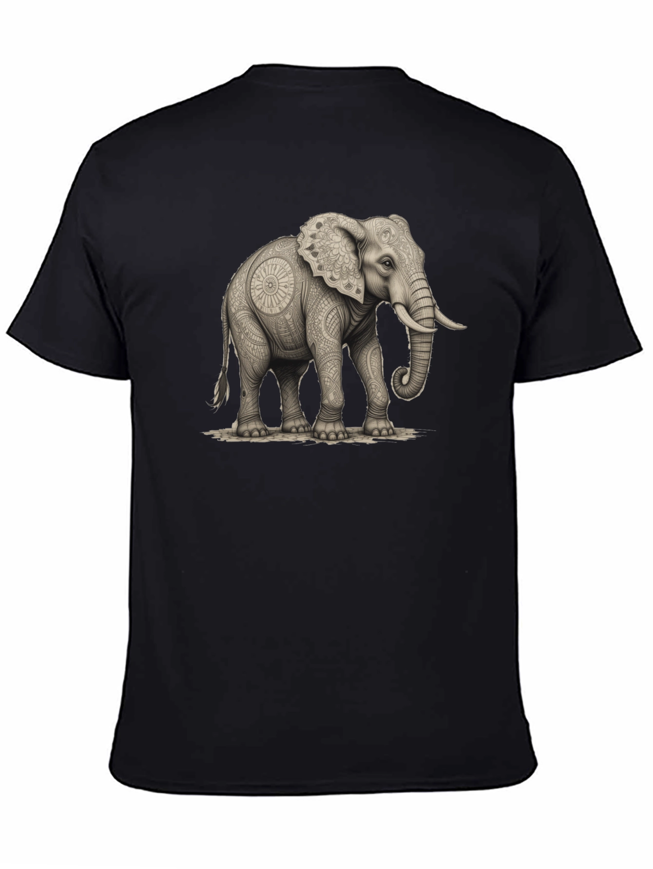 Elephant Mandala Art Graphic Tee - Black Unisex Shirt