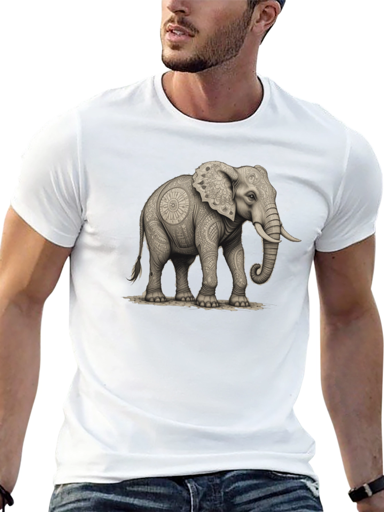 Elephant Mandala Art Graphic Tee - Black Unisex Shirt