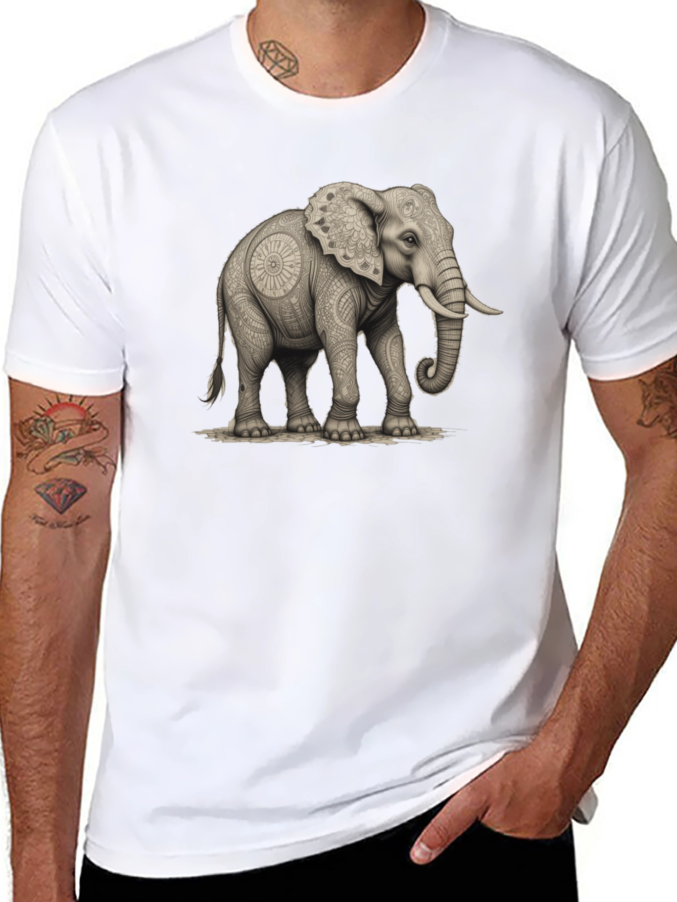 Elephant Mandala Art Graphic Tee - Black Unisex Shirt