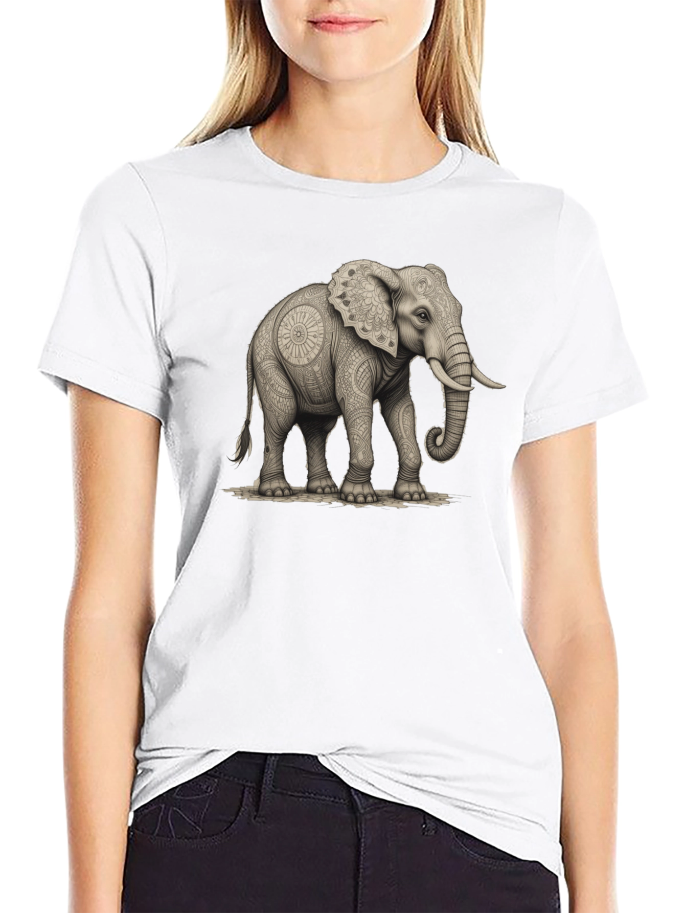 Elephant Mandala Art Graphic Tee - Black Unisex Shirt