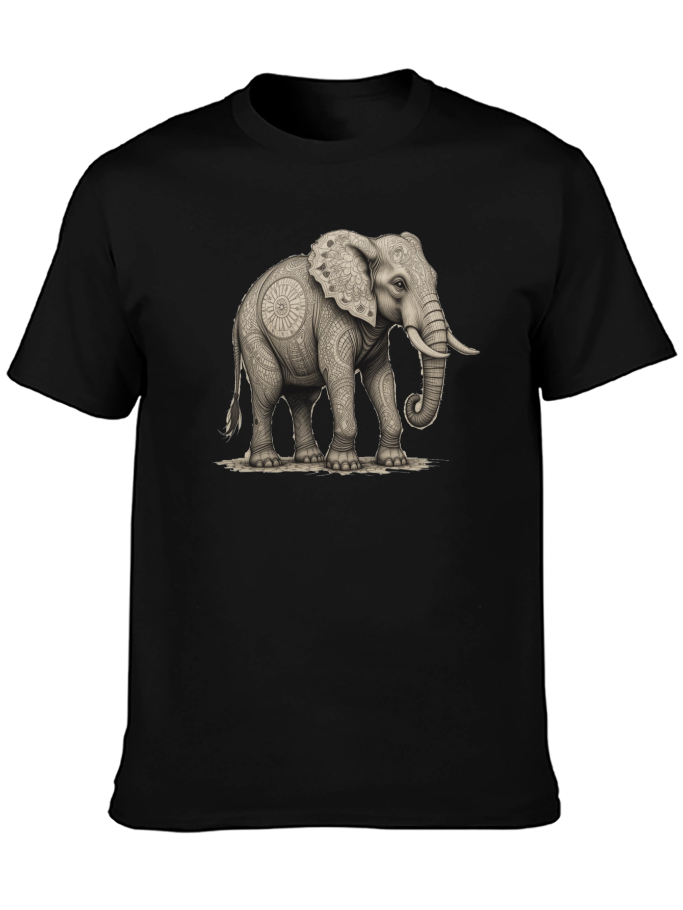 Elephant Mandala Art Graphic Tee - Black Unisex Shirt