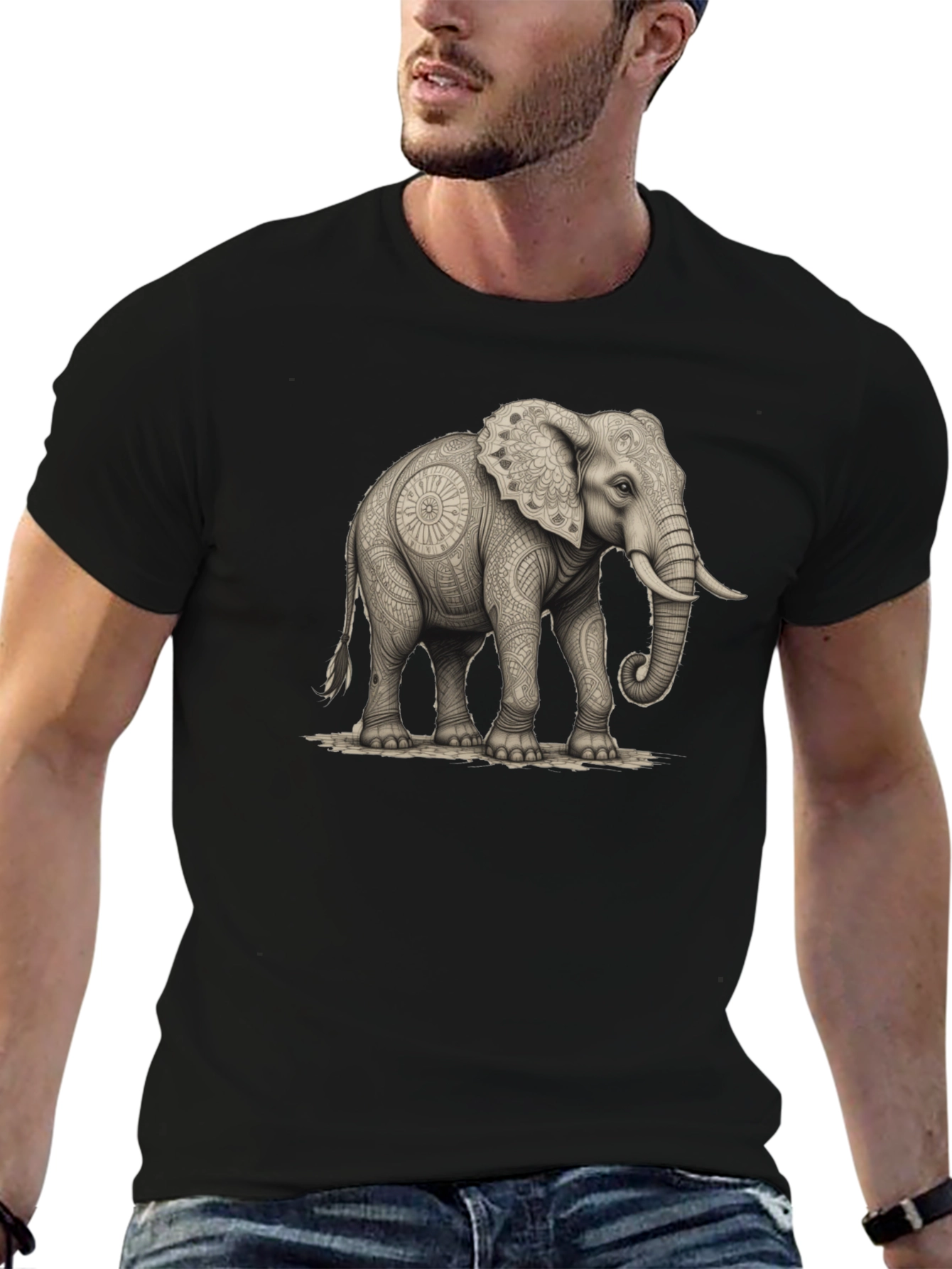 Elephant Mandala Art Graphic Tee - Black Unisex Shirt