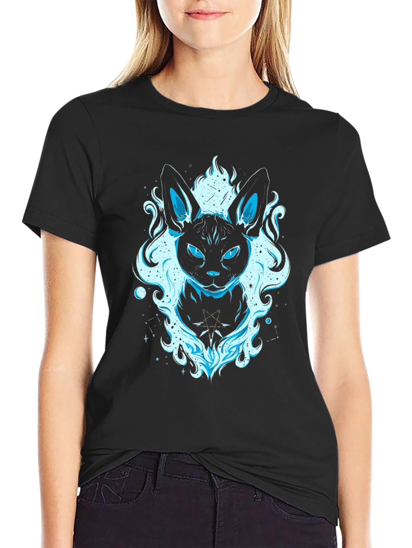 Mystic Cat Graphic Tee - Black