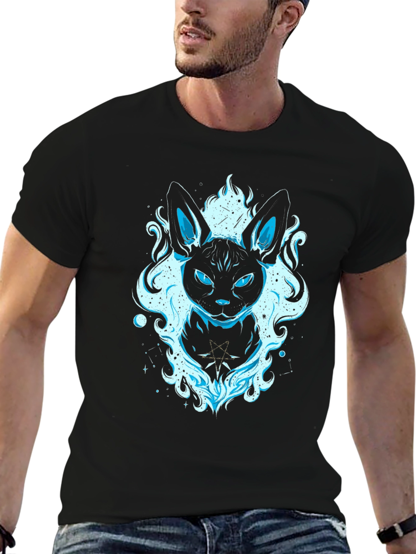 Mystic Cat Graphic Tee - Black