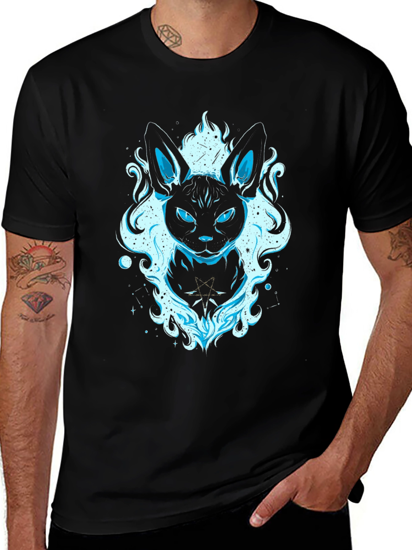 Mystic Cat Graphic Tee - Black