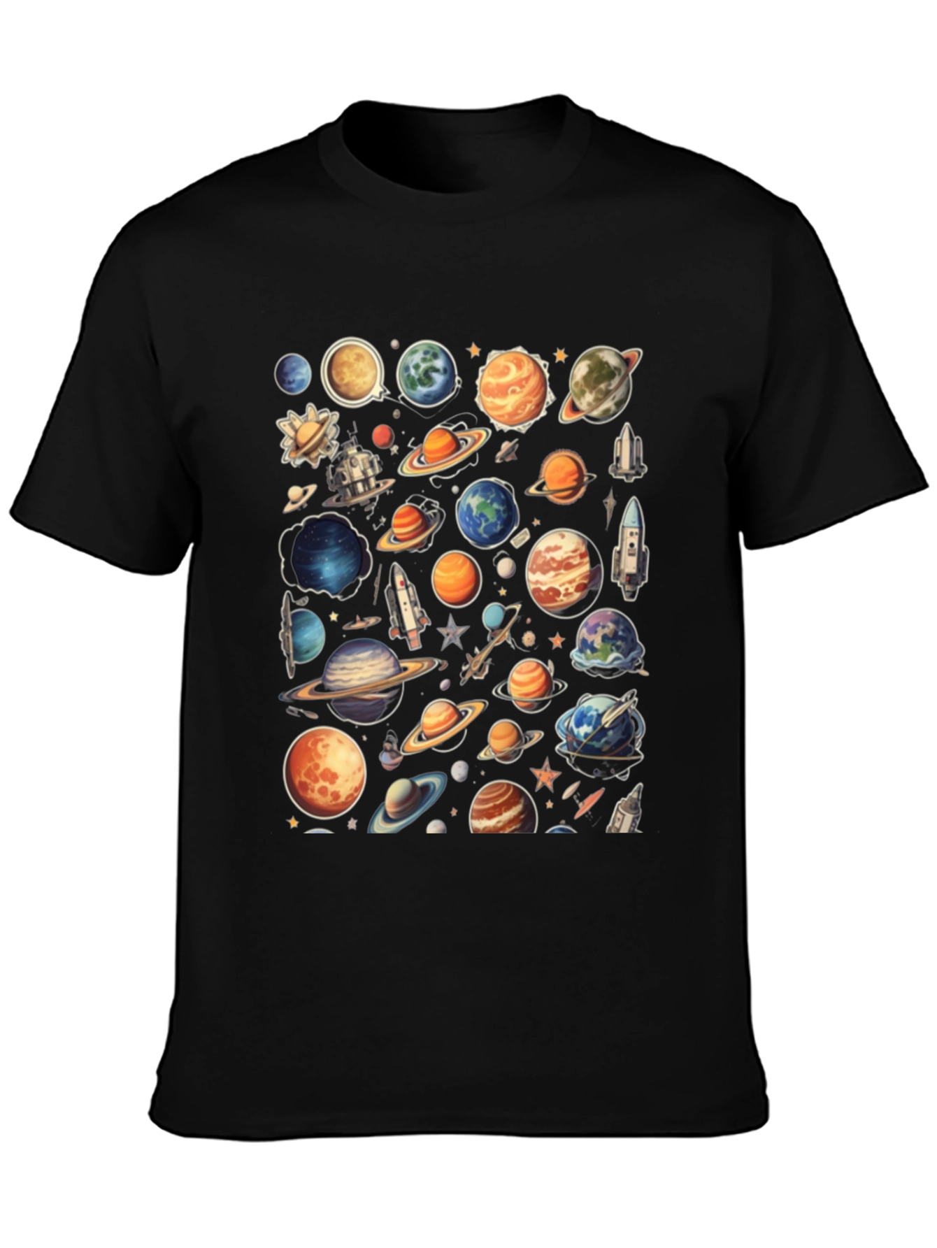 Space Planets Graphic Black T-Shirt